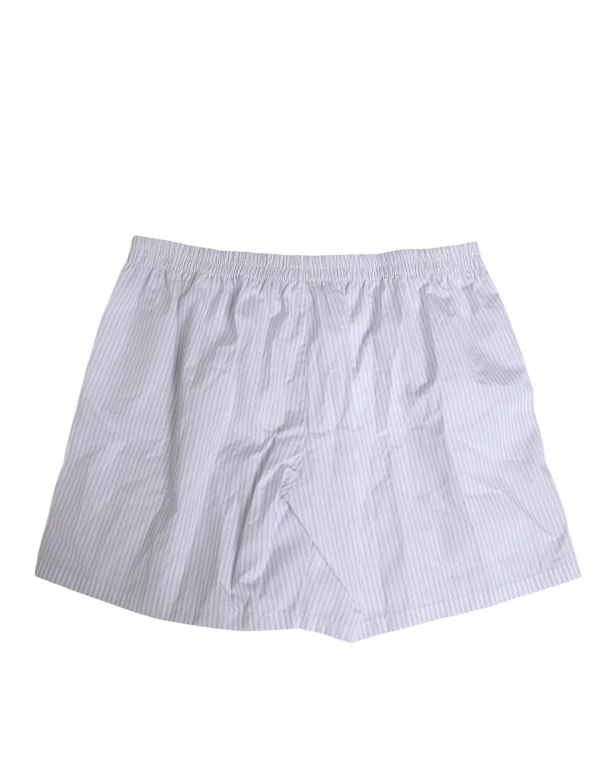 Dolce & Gabbana Weiße blaue Baumwoll-Shorts mit Streifenmuster und Knopfleiste Bademode