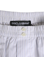 Dolce & Gabbana Weiße blaue Baumwoll-Shorts mit Streifenmuster und Knopfleiste Bademode