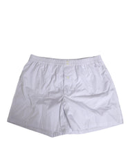 Dolce & Gabbana Weiße blaue Baumwoll-Shorts mit Streifenmuster und Knopfleiste Bademode