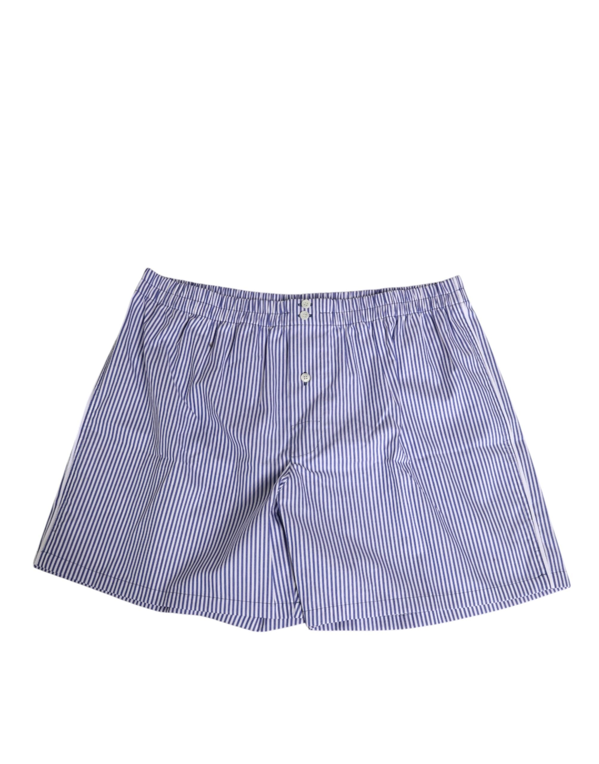 Dolce & Gabbana Blau Weiße Baumwoll Gestreifte Shorts mit Knöpfen Badehose