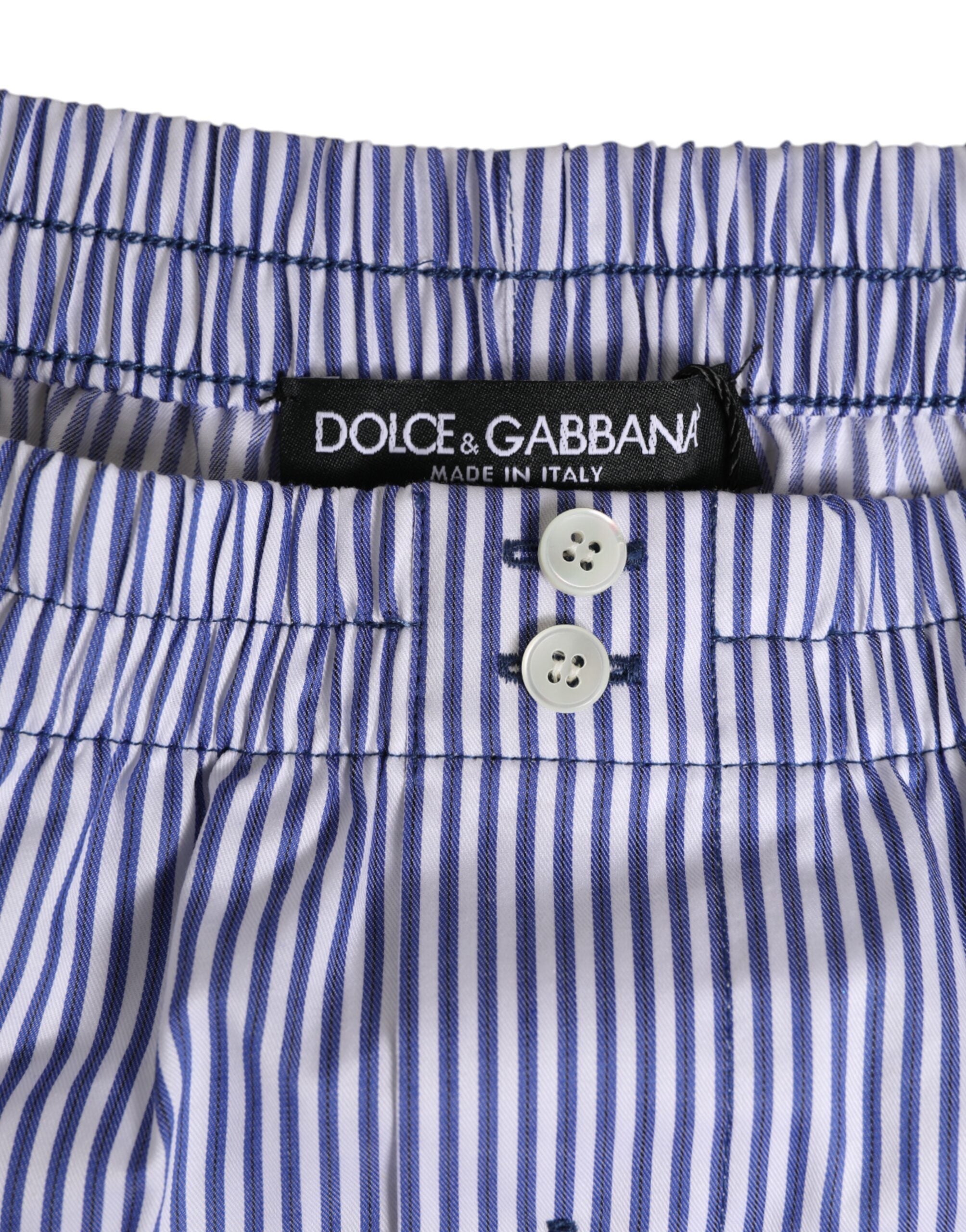 Dolce & Gabbana Blau Weiße Baumwoll Gestreifte Shorts mit Knöpfen Badehose