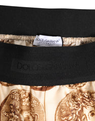 Dolce & Gabbana Bruine Zijden Zwemshort met Antieke Muntenprint