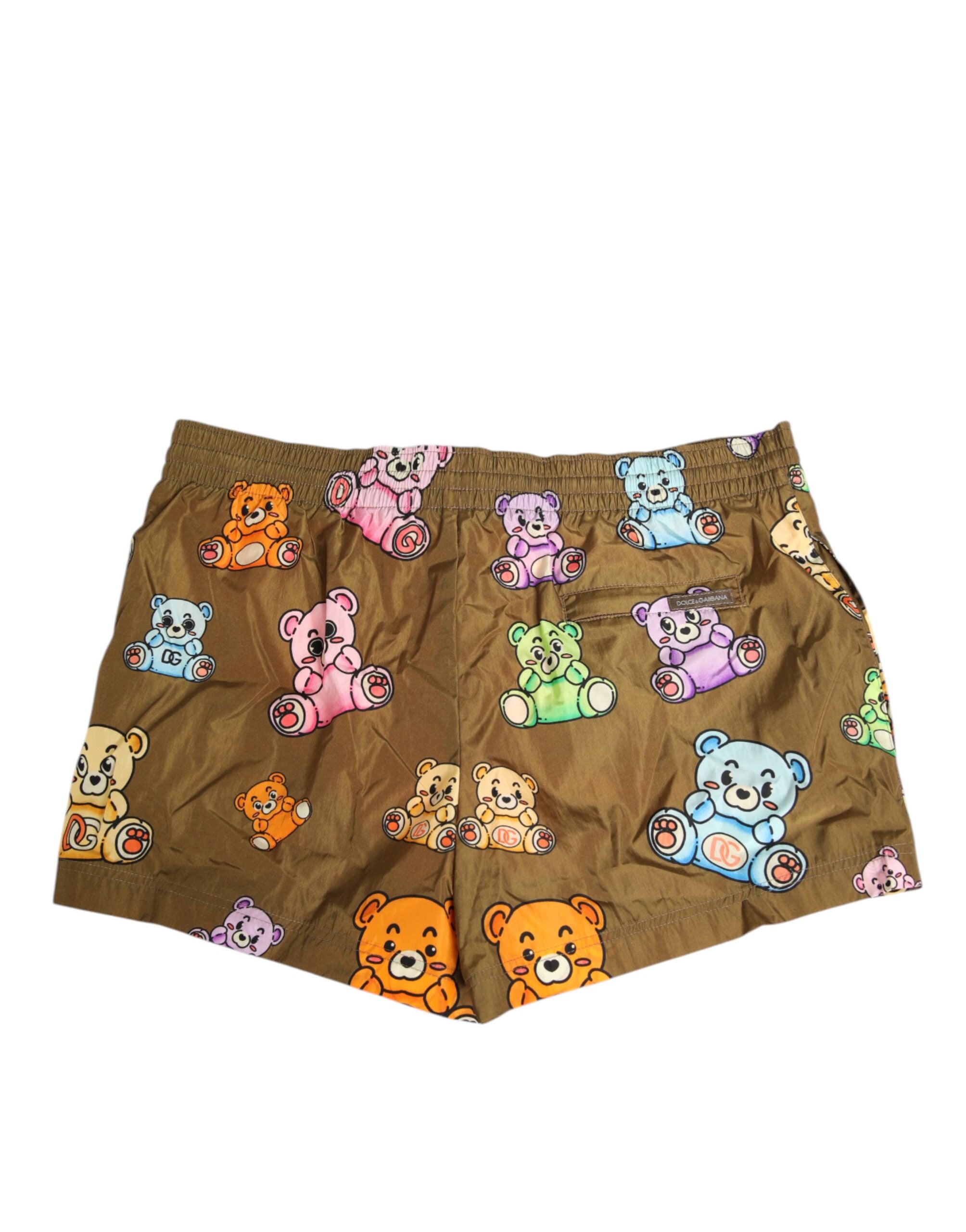 Dolce & Gabbana Braune Mehrfarbige Teddybär Herren Badeshorts