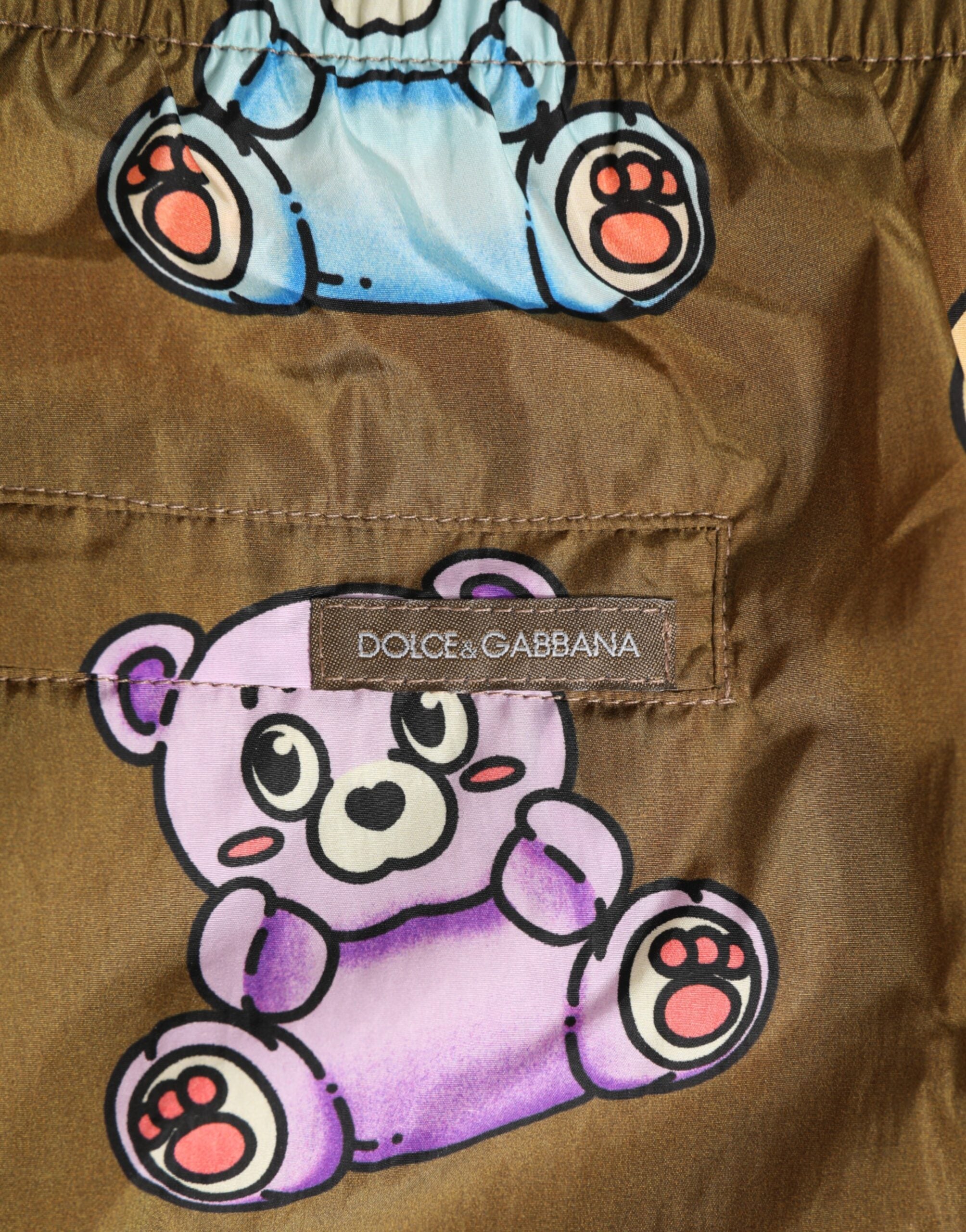 Dolce & Gabbana Braune Mehrfarbige Teddybär Herren Badeshorts