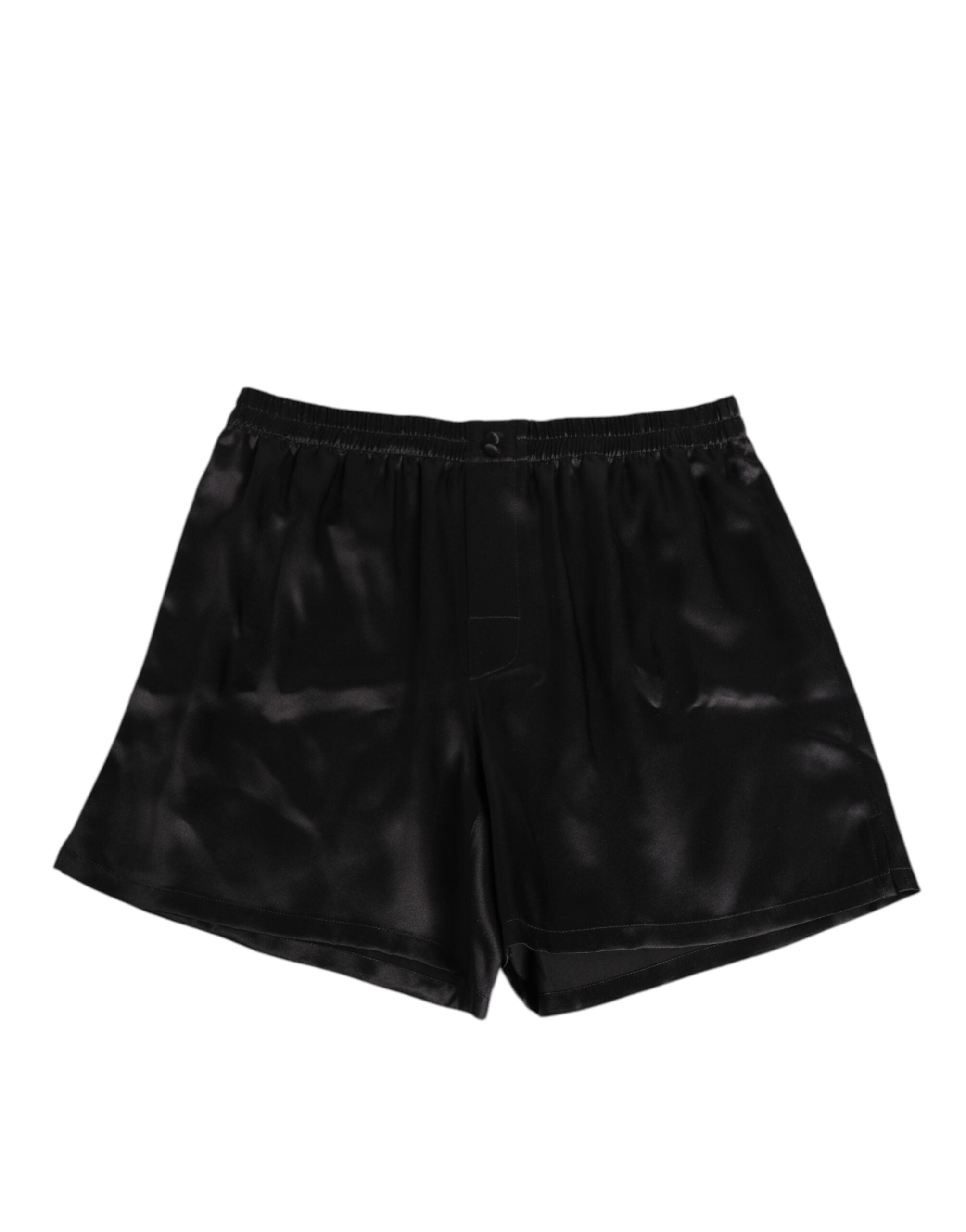 Dolce & Gabbana Schwarze Seidensatin Elastische Herren Boxershorts Bademode