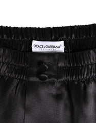 Dolce & Gabbana Schwarze Seidensatin Elastische Herren Boxershorts Bademode