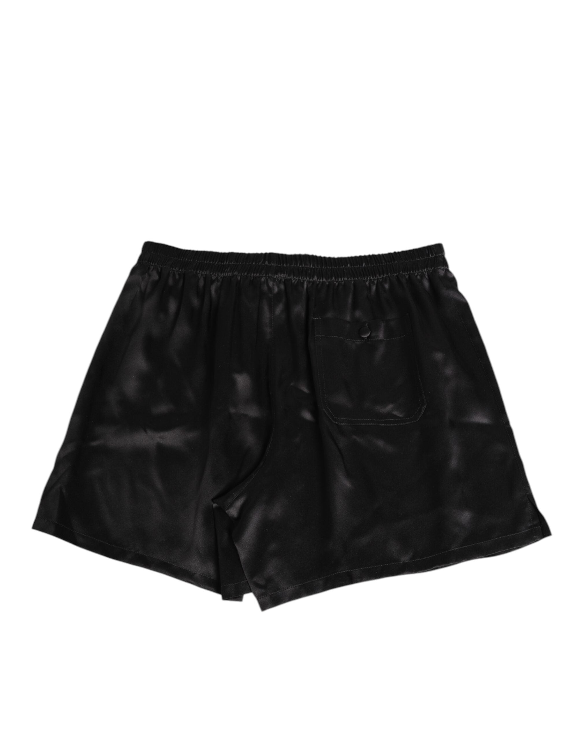 Dolce & Gabbana Schwarze Seidensatin Elastische Herren Boxershorts Bademode