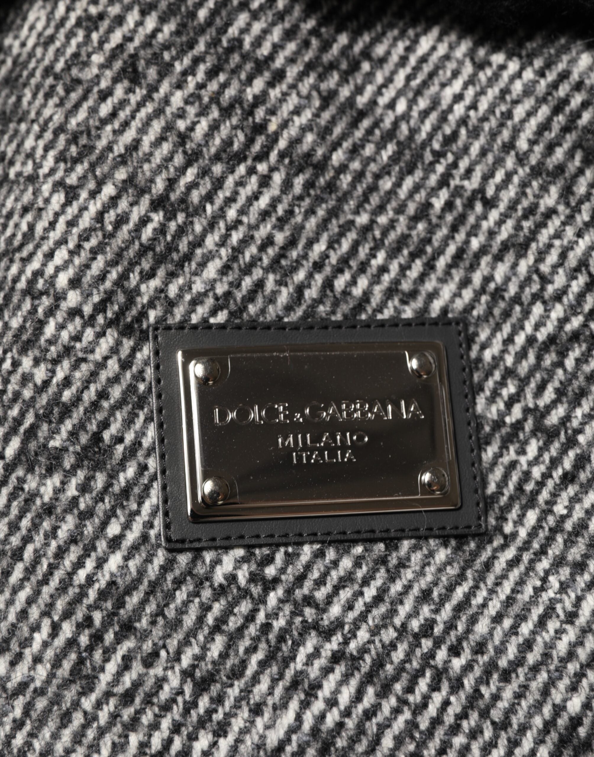 Dolce & Gabbana Grijze Wollen Visgraat Shearling Kraag Bomberjack