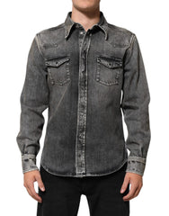 Dolce & Gabbana Zwart Gewassen Katoenen Casual Overhemd Met Drukknopen En Lange Mouwen