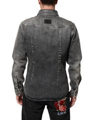 Dolce & Gabbana Zwart Gewassen Katoenen Casual Overhemd Met Drukknopen En Lange Mouwen
