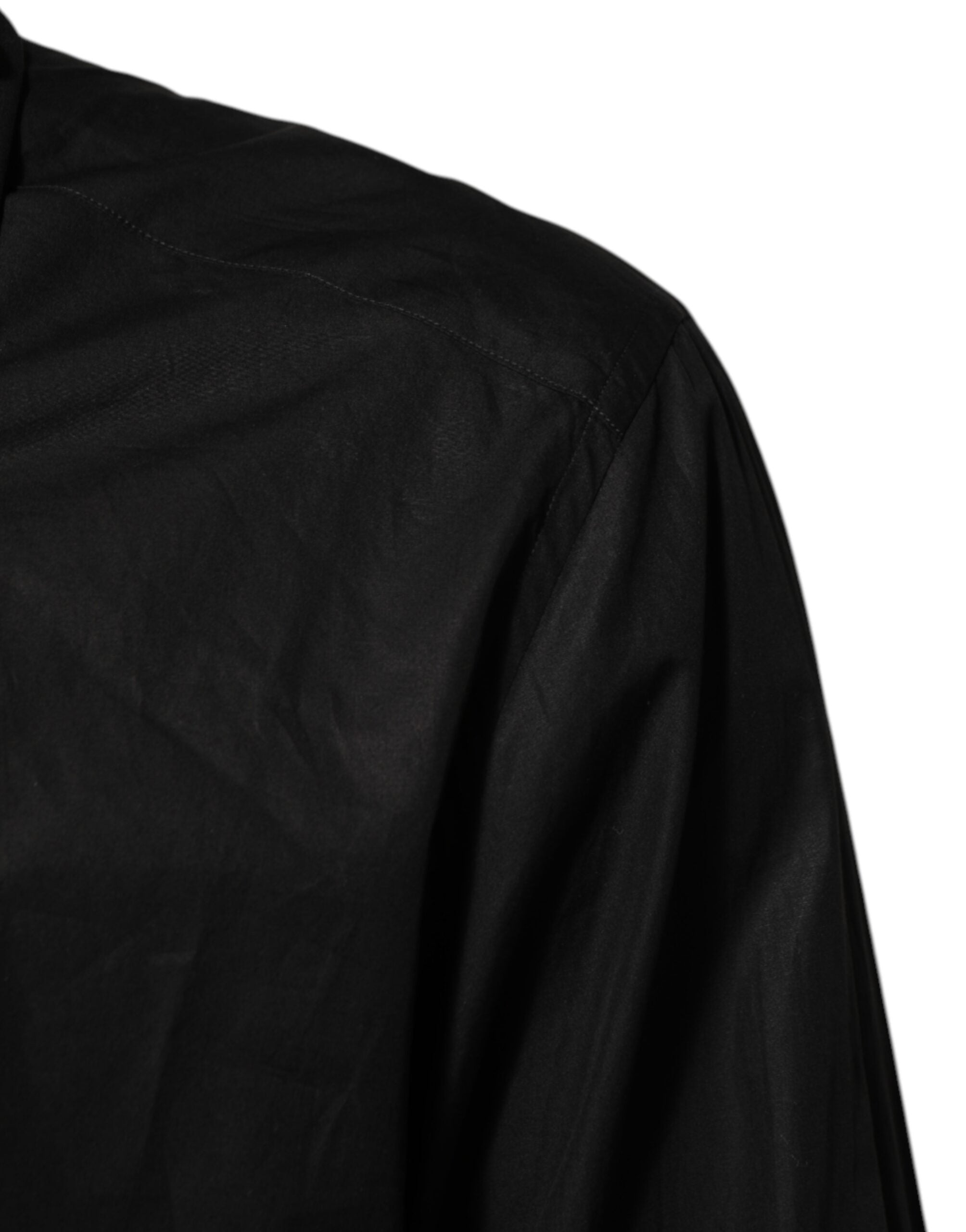 Dolce & Gabbana Schwarzes Baumwollhemd für Herren mit verziertem Kragen