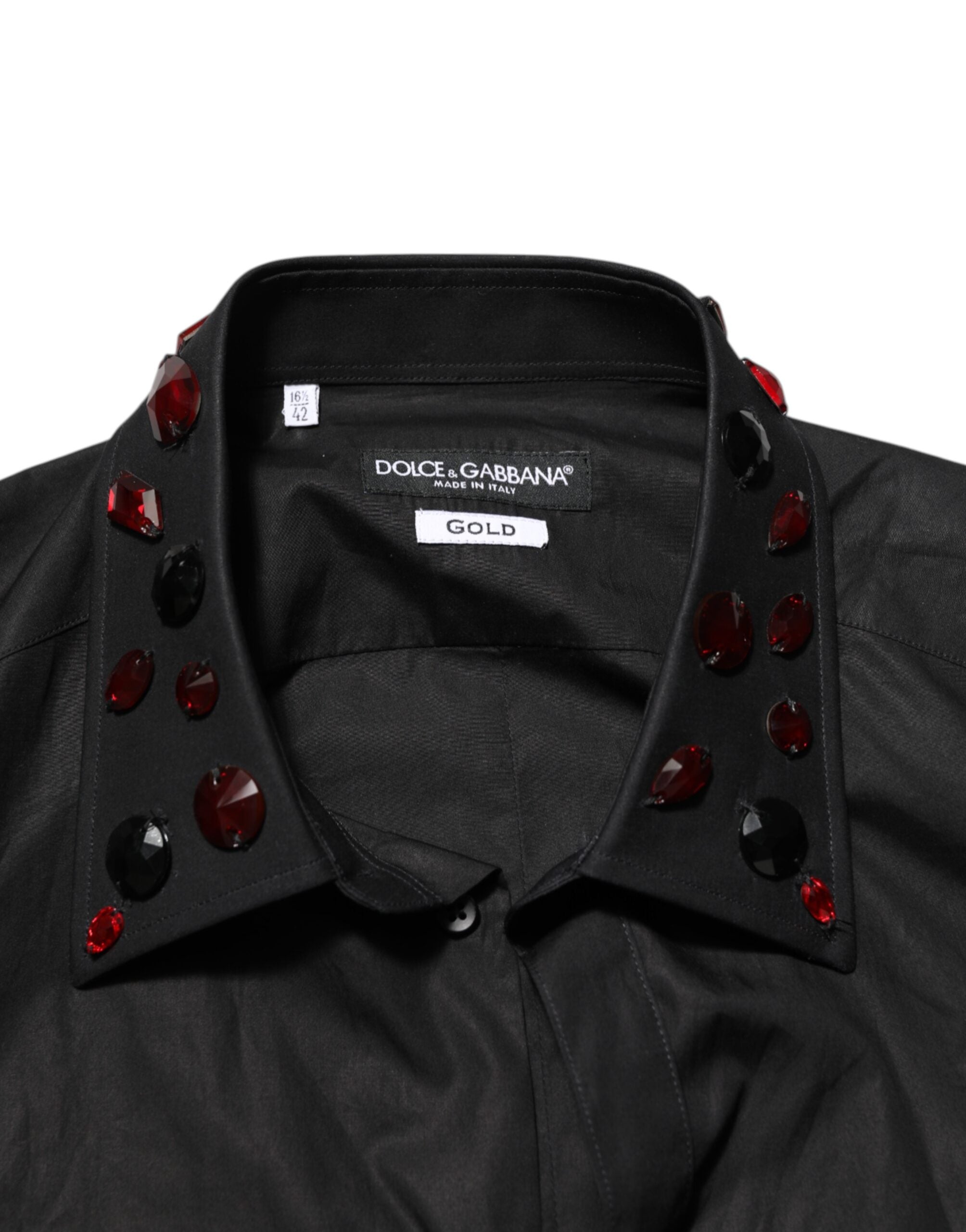 Dolce & Gabbana Schwarzes Baumwollhemd für Herren mit verziertem Kragen