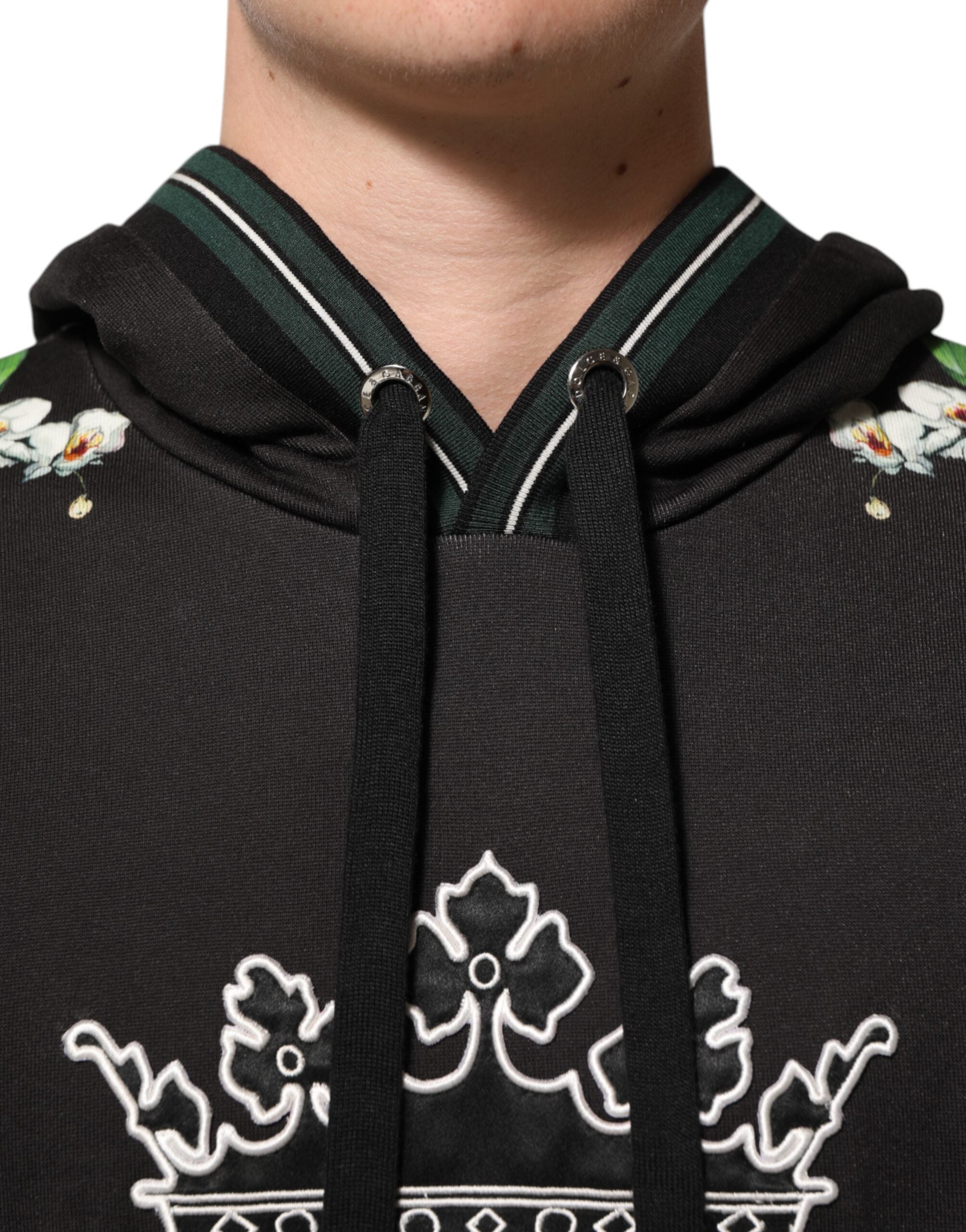 Dolce & Gabbana KING Schwarzer Orchideen-Blumenkronen-Logo-Kapuzenpullover