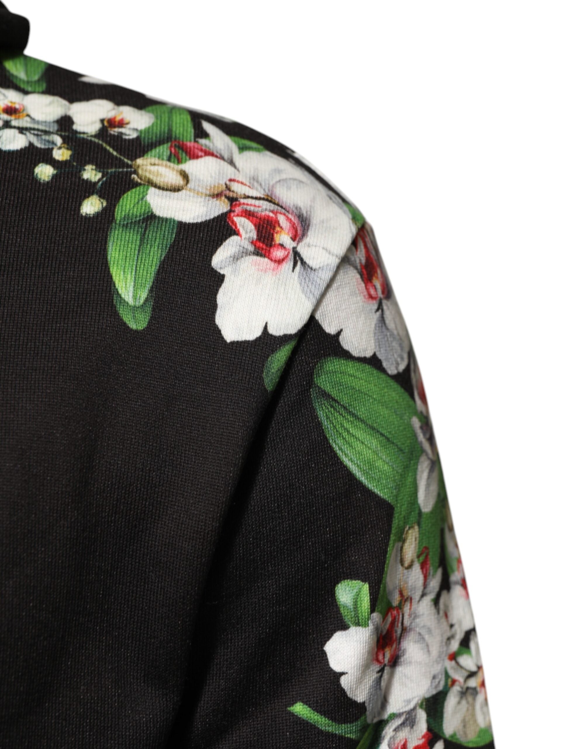 Dolce & Gabbana KING Schwarzer Orchideen-Blumenkronen-Logo-Kapuzenpullover