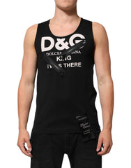 Dolce & Gabbana Schwarzes ärmelloses Tanktop aus Baumwolle mit DG-Logo für Herren