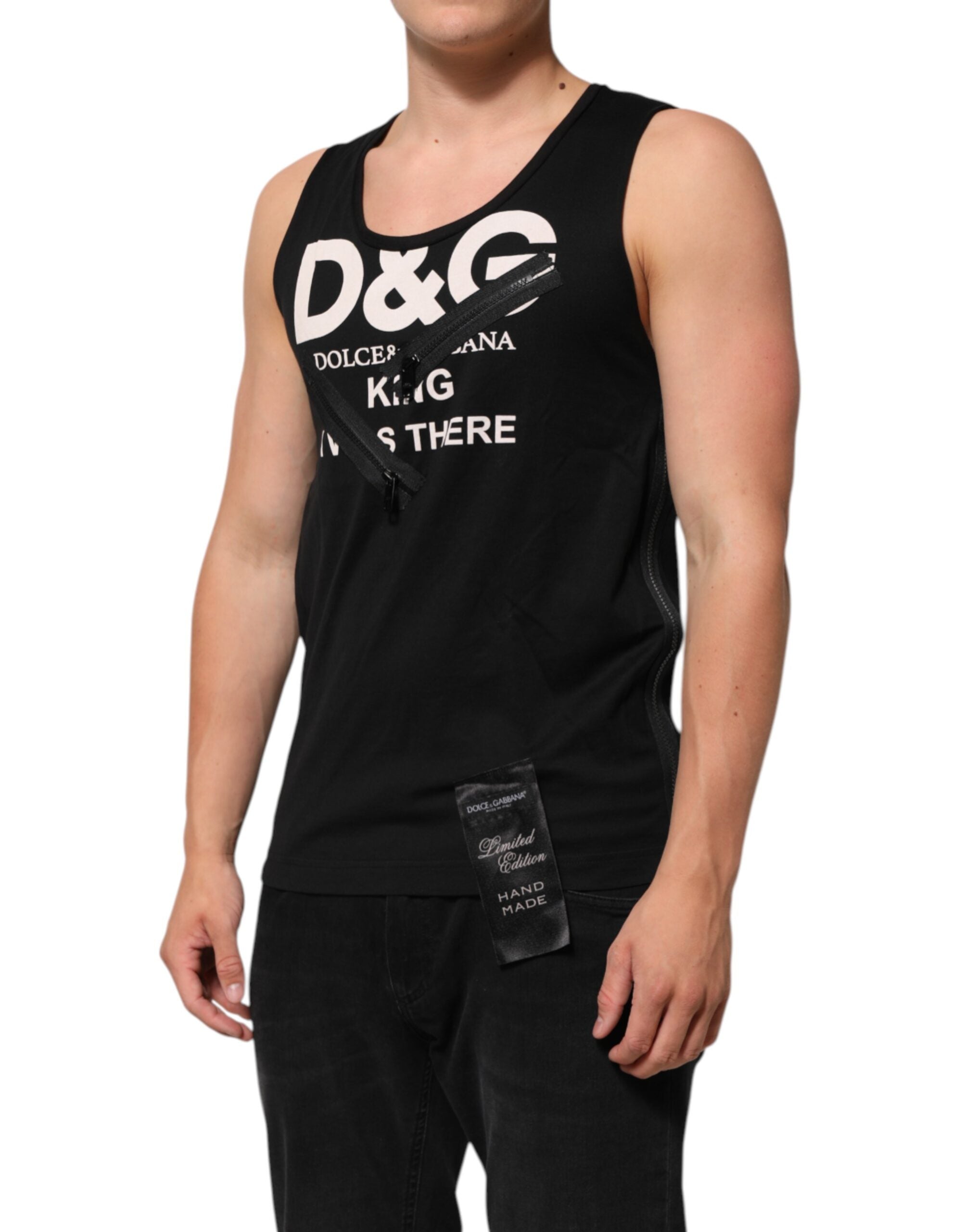 Dolce & Gabbana Schwarzes ärmelloses Tanktop aus Baumwolle mit DG-Logo für Herren