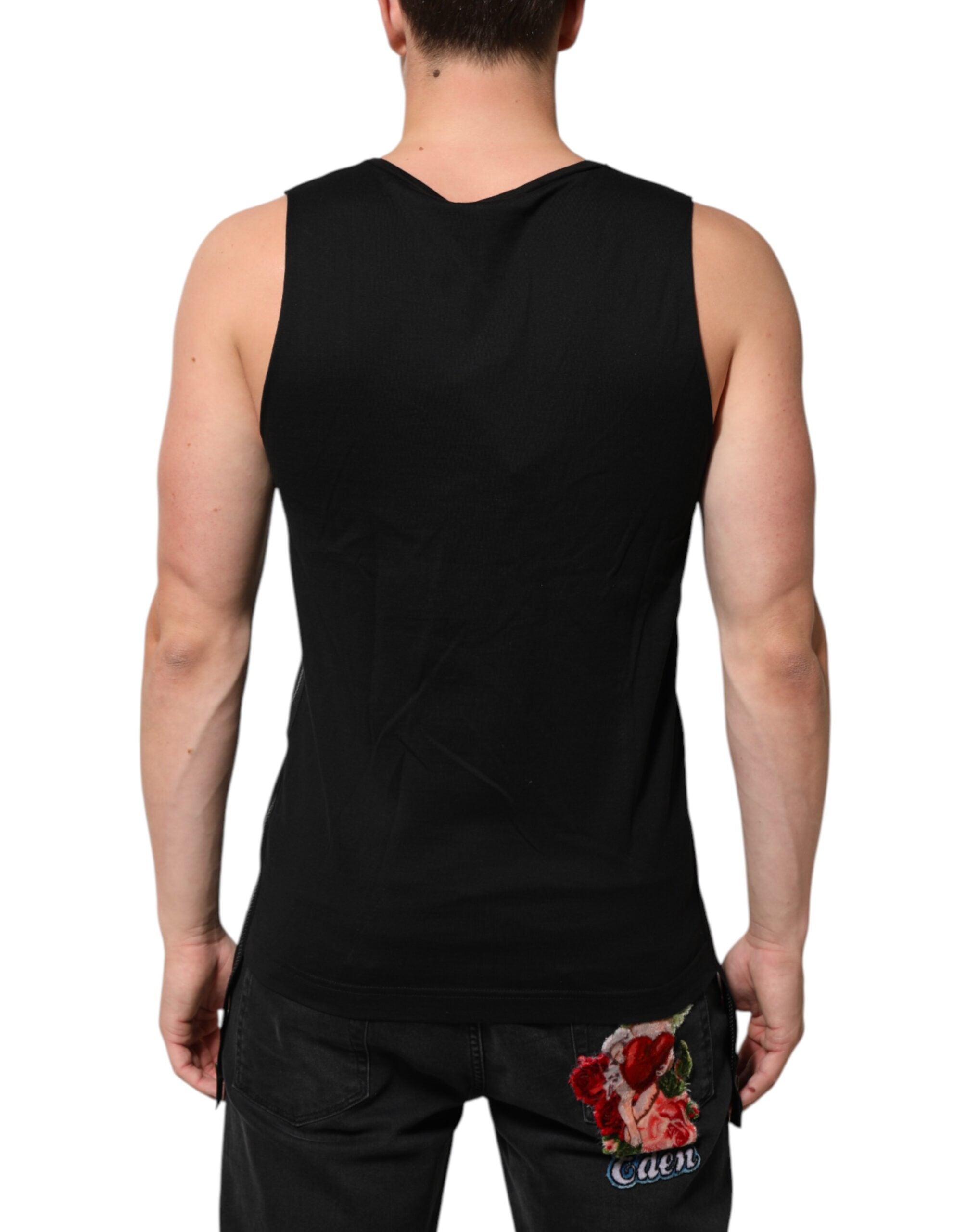 Dolce & Gabbana Schwarzes ärmelloses Tanktop aus Baumwolle mit DG-Logo für Herren