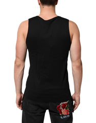Dolce & Gabbana Schwarzes ärmelloses Tanktop aus Baumwolle mit DG-Logo für Herren