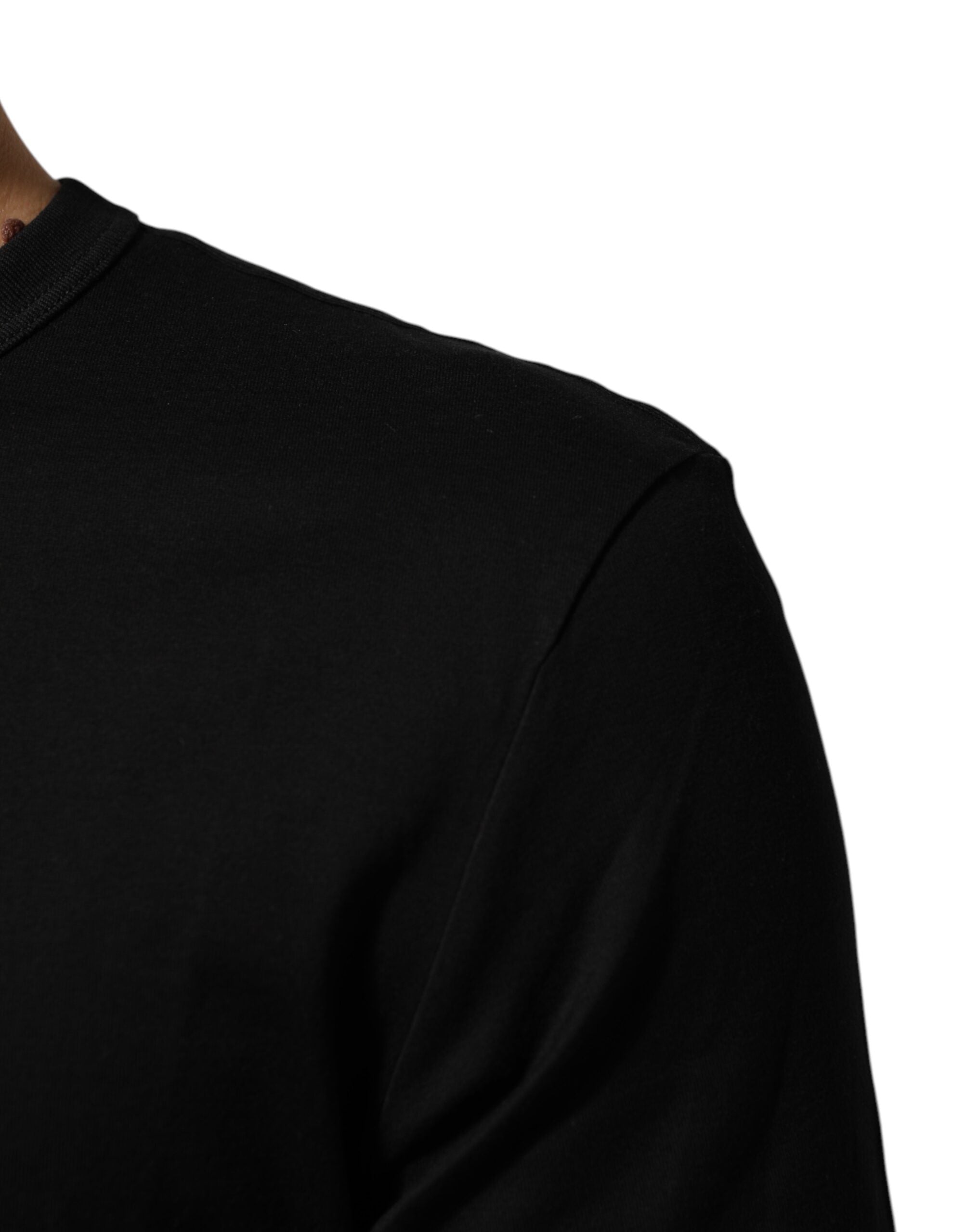 Dolce & Gabbana Schwarzes Herren-T-Shirt aus Baumwoll-Samt mit Logo-Print