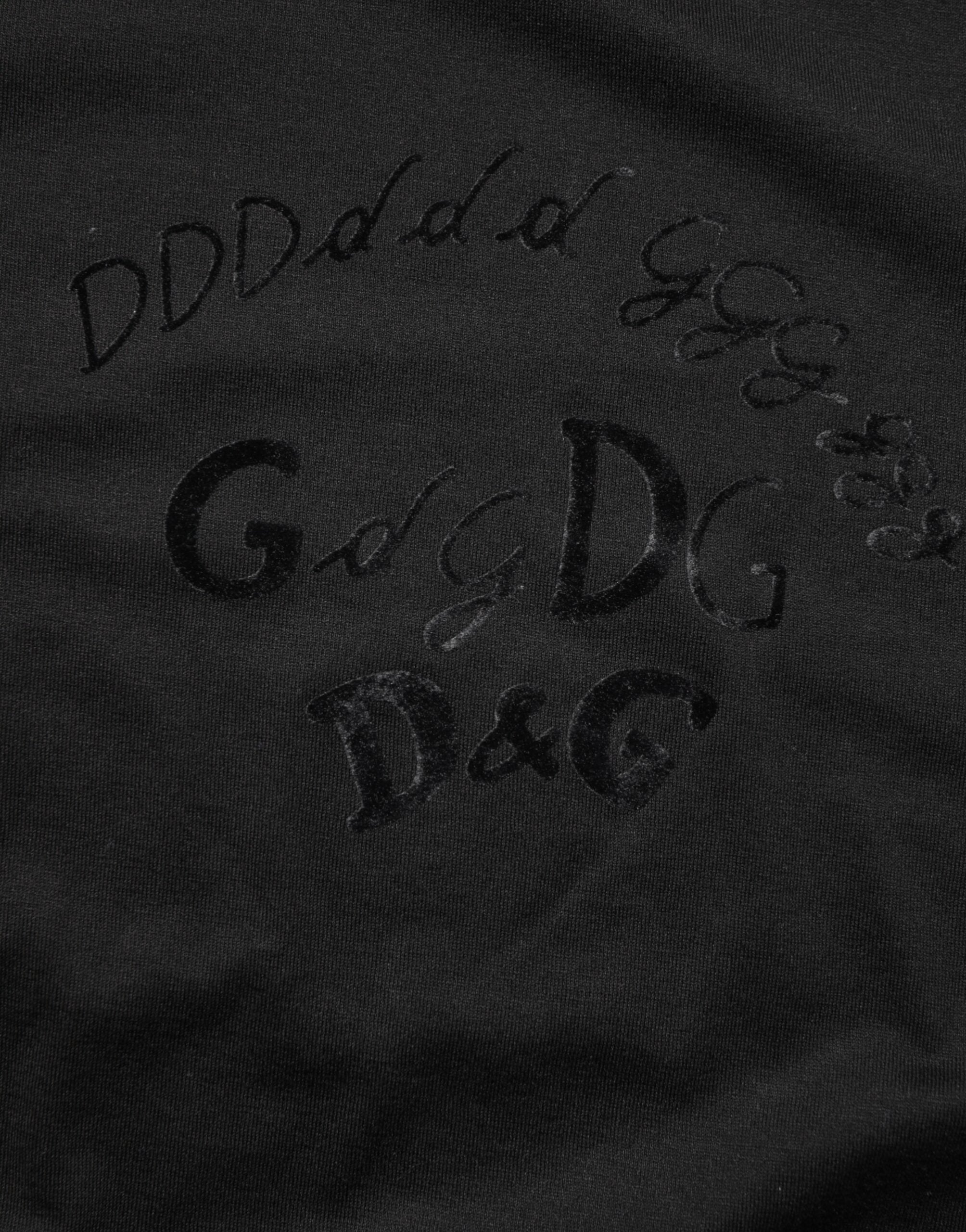 Dolce & Gabbana Schwarzes Herren-T-Shirt aus Baumwoll-Samt mit Logo-Print