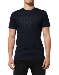Dolce & Gabbana Dunkelblaues Baumwoll-T-Shirt mit DG-Logo-Print für Herren