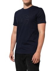 Dolce & Gabbana Dunkelblaues Baumwoll-T-Shirt mit DG-Logo-Print für Herren