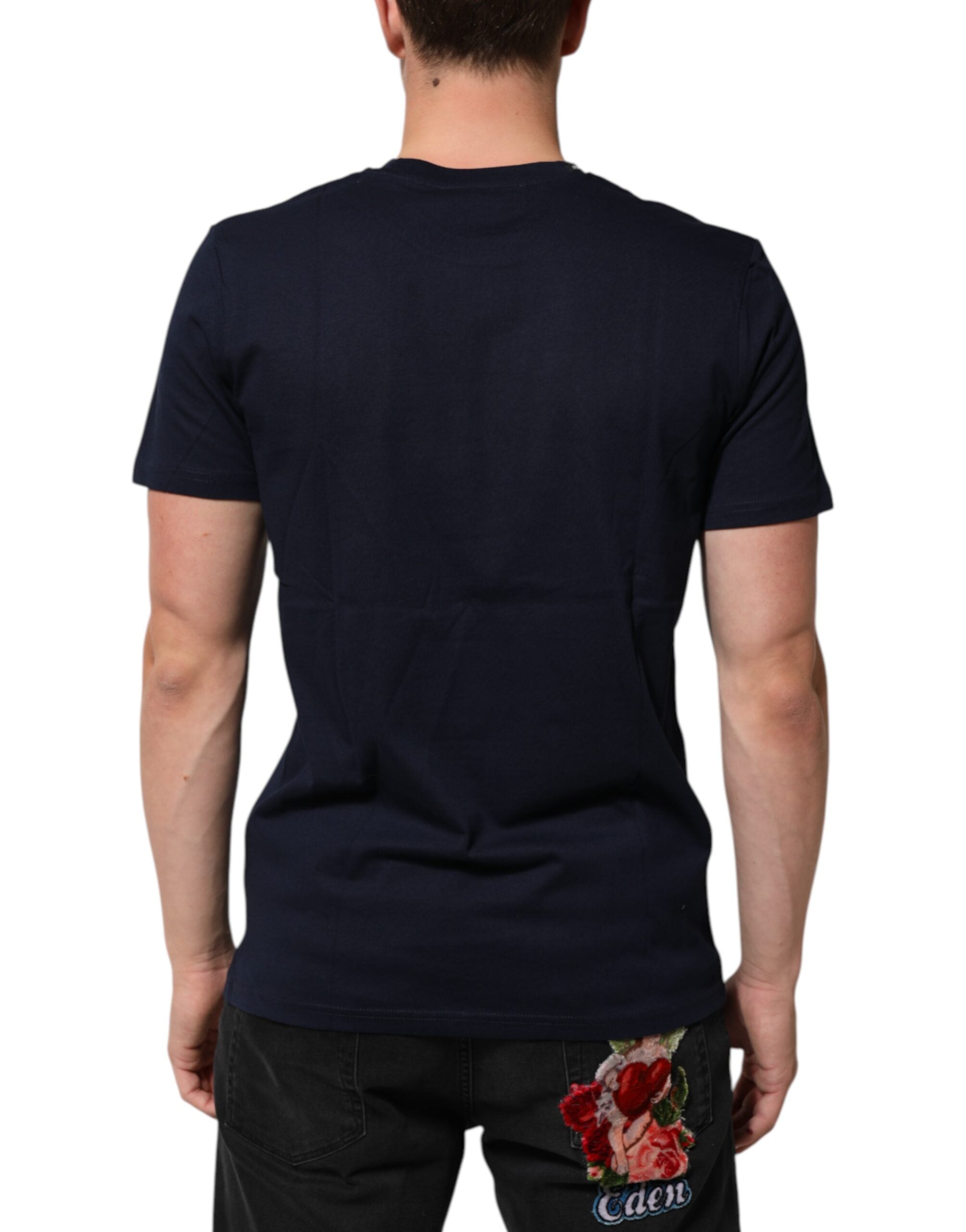 Dolce & Gabbana Dunkelblaues Baumwoll-T-Shirt mit DG-Logo-Print für Herren