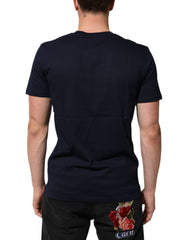 Dolce & Gabbana Dunkelblaues Baumwoll-T-Shirt mit DG-Logo-Print für Herren