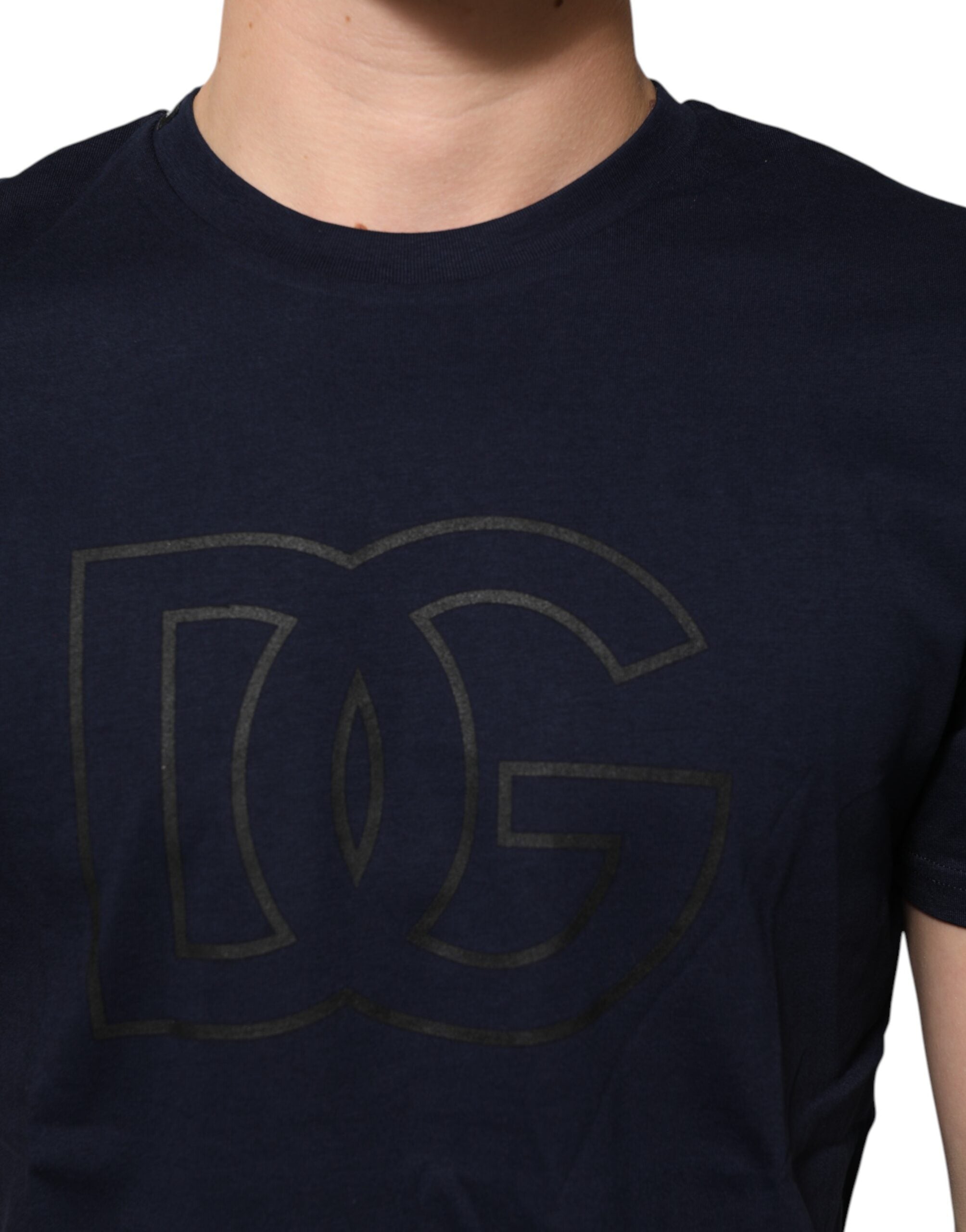 Dolce & Gabbana Dunkelblaues Baumwoll-T-Shirt mit DG-Logo-Print für Herren