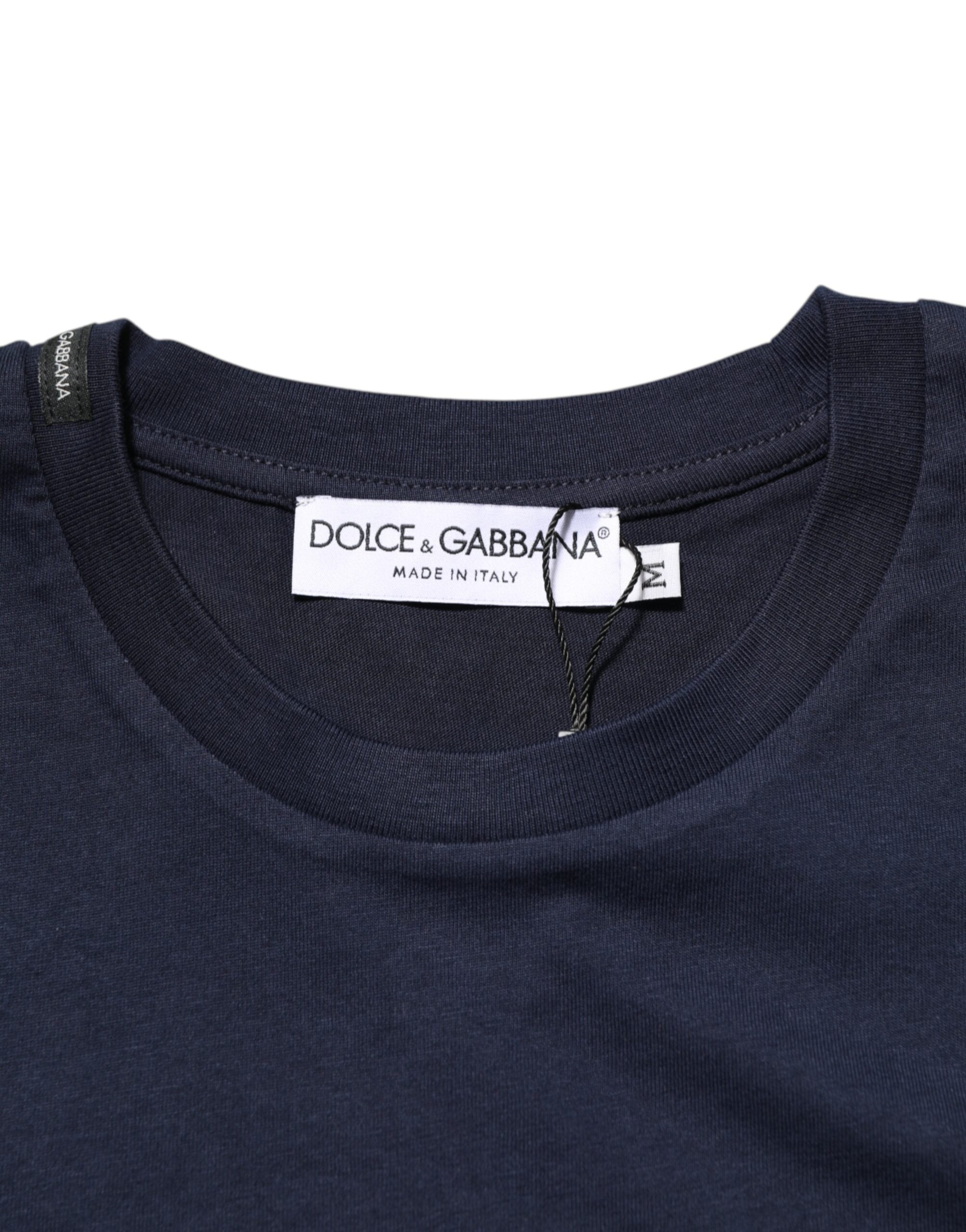 Dolce & Gabbana Dunkelblaues Baumwoll-T-Shirt mit DG-Logo-Print für Herren