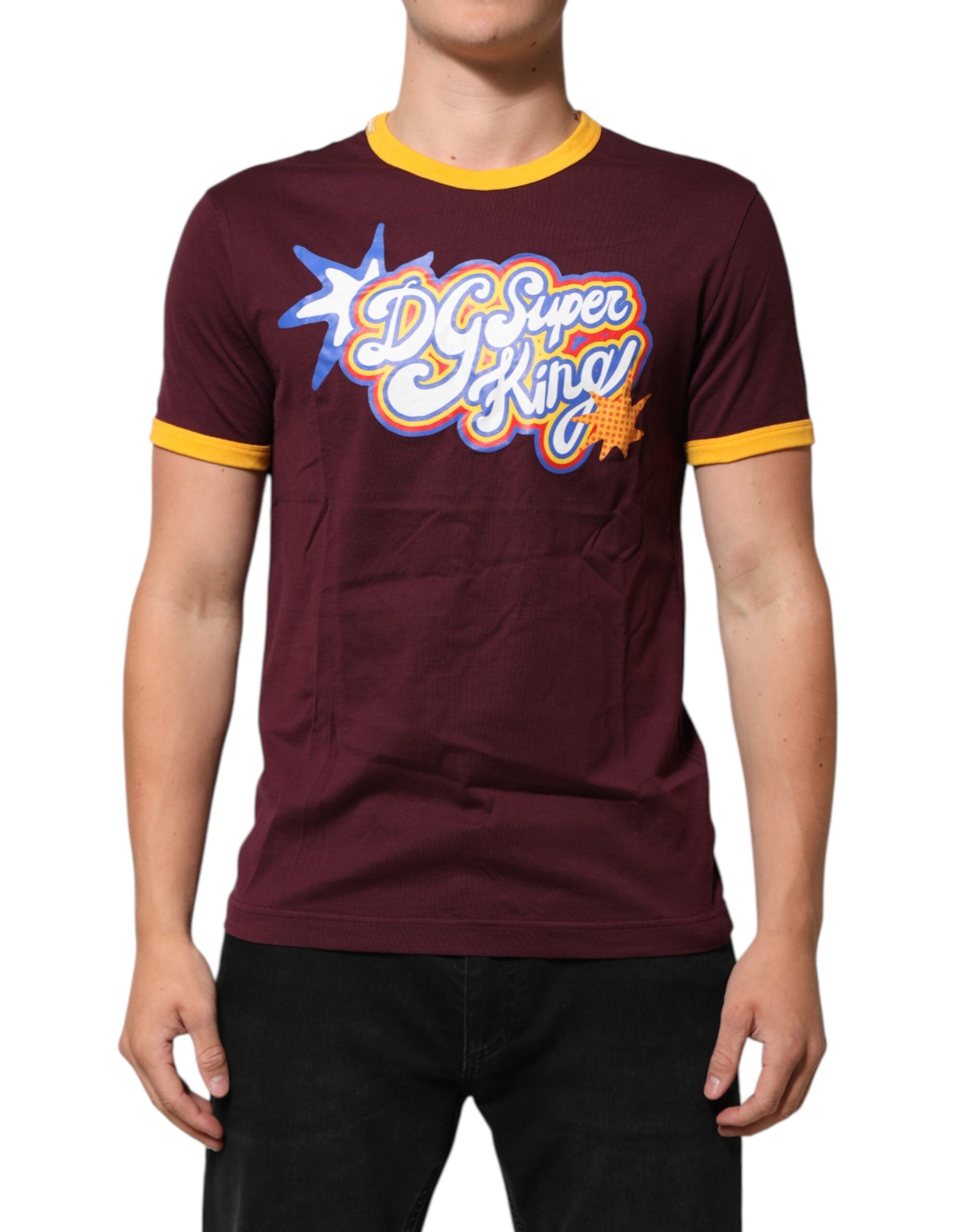 Dolce & Gabbana Burgundrotes Baumwoll-T-Shirt mit DG Super King Logo