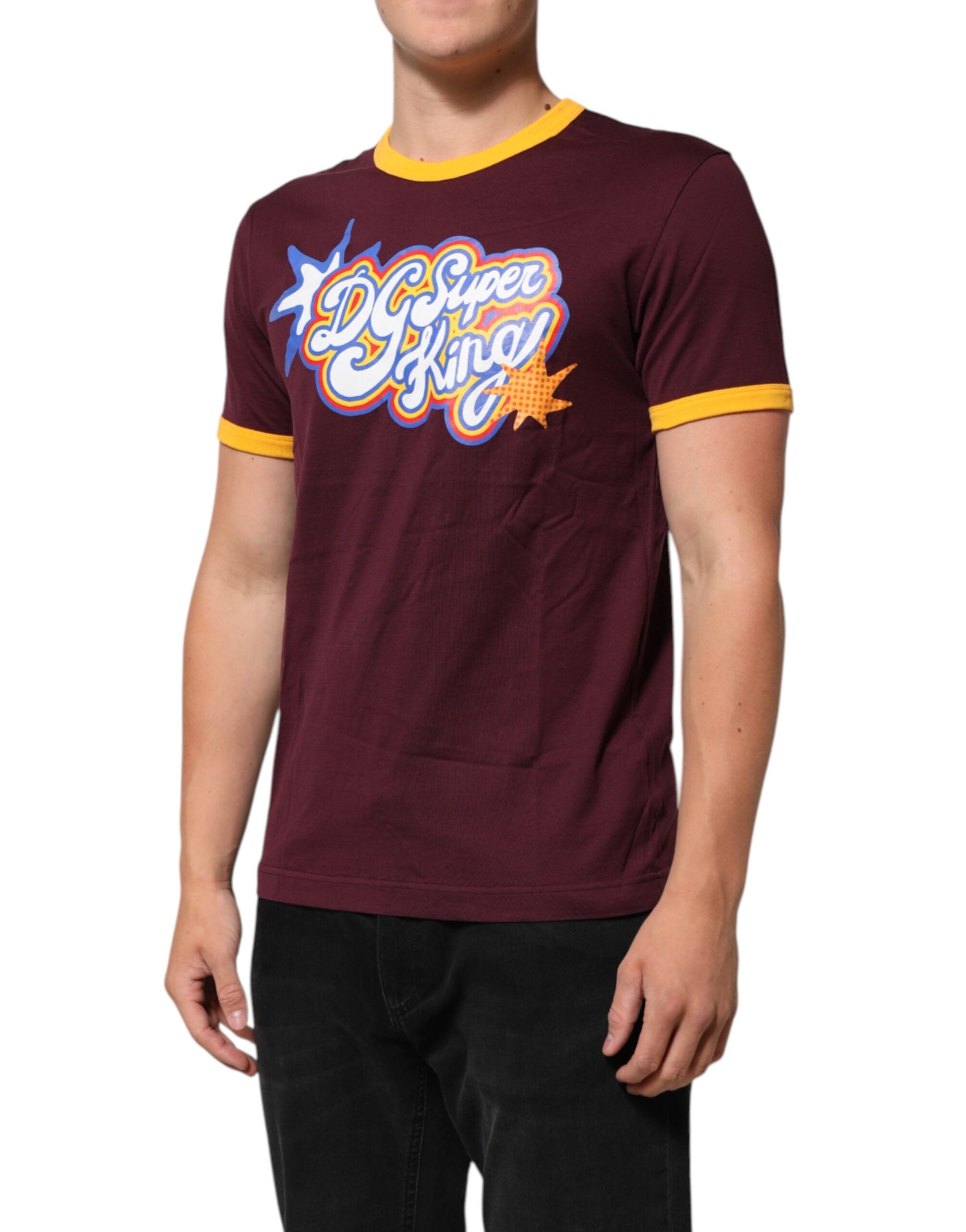 Dolce & Gabbana Burgundrotes Baumwoll-T-Shirt mit DG Super King Logo