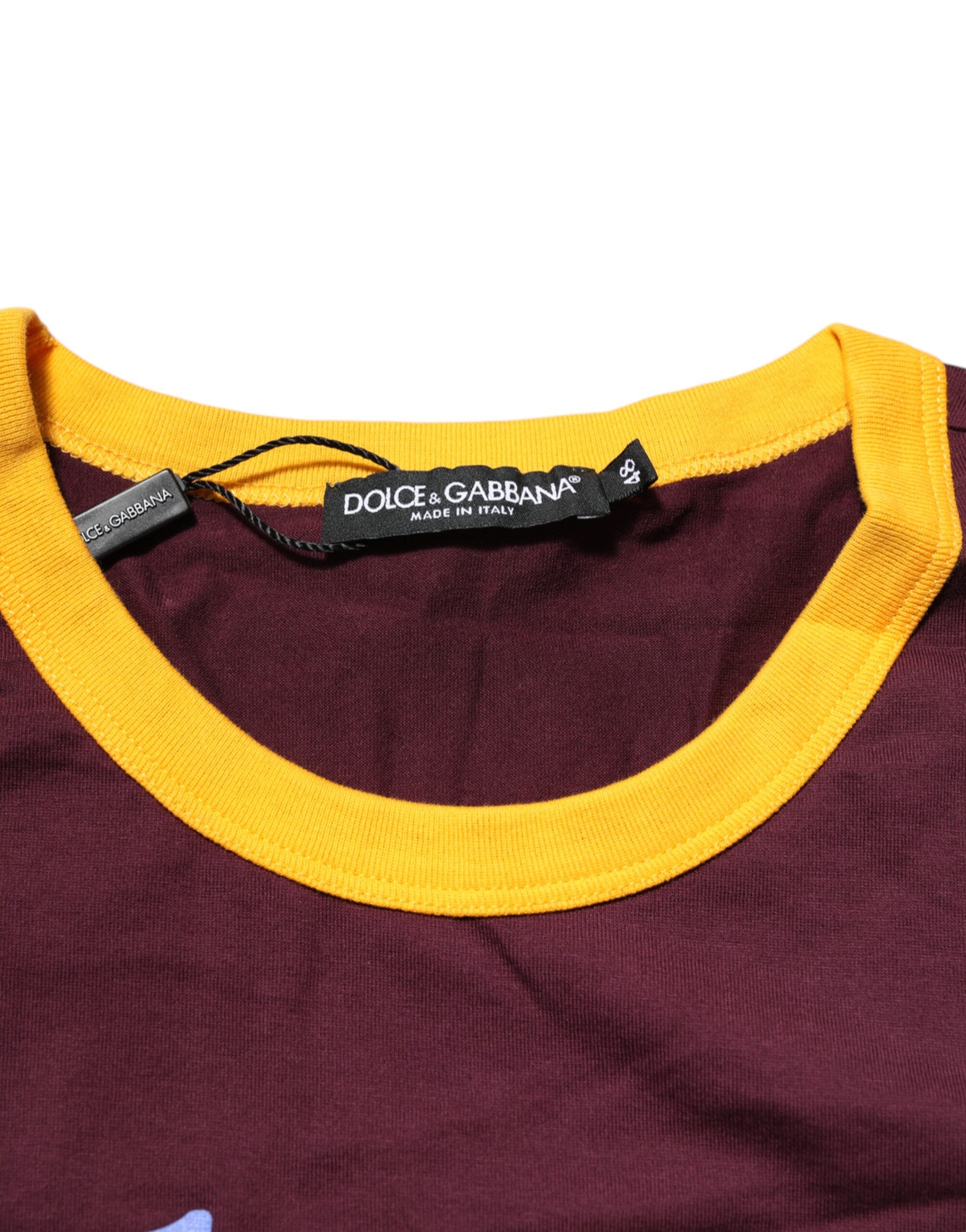 Dolce & Gabbana Burgundrotes Baumwoll-T-Shirt mit DG Super King Logo