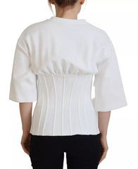 Dolce & Gabbana Wit Katoenen Korset Stretch Top T-shirt