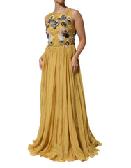 Dolce & Gabbana Gele Zijden Maxi Jurk Met Geborduurde Bloemen