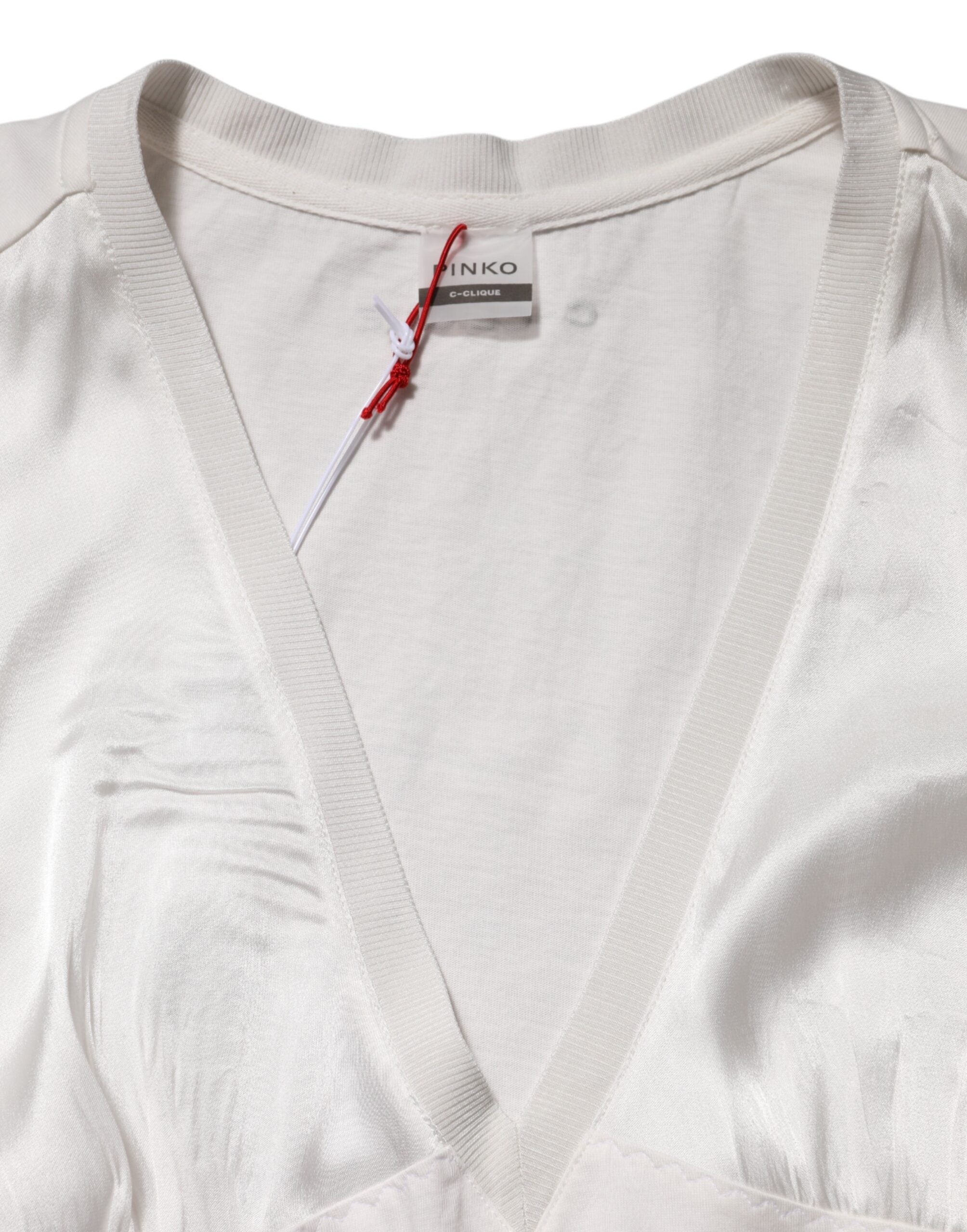 PINKO Weißer Seidenmischgewebe Spaghetti-Top mit Spitze und V-Ausschnitt für Damen