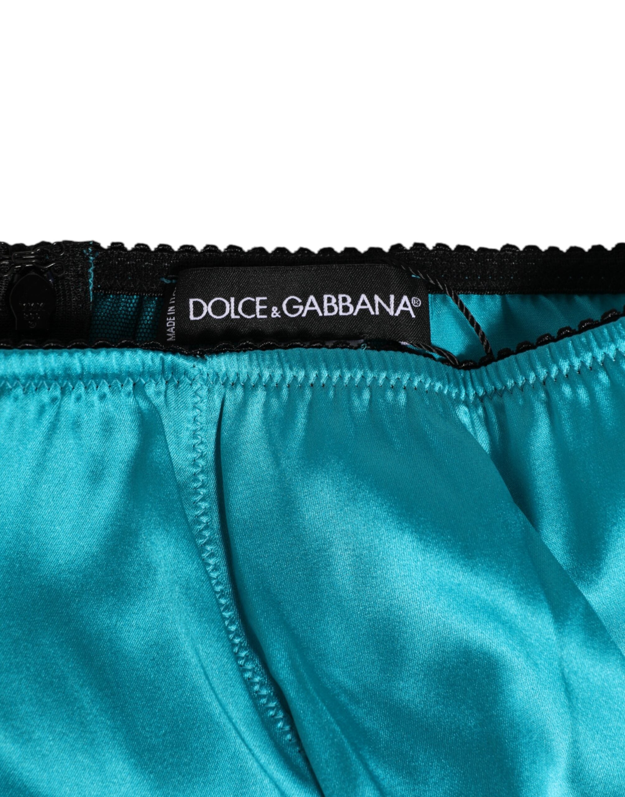 Dolce & Gabbana Aqua Grüne Satin-High-Waist-Slips Unterwäsche