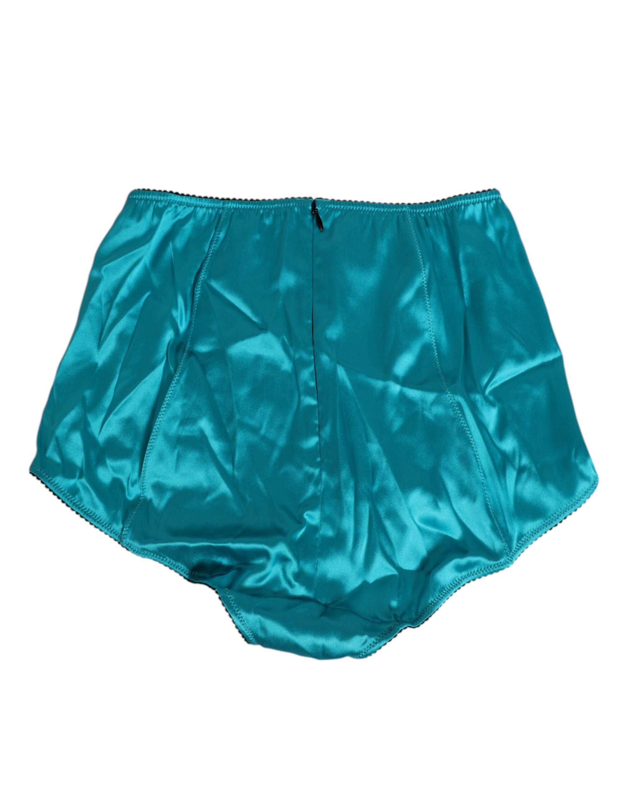 Dolce & Gabbana Aqua Grüne Satin-High-Waist-Slips Unterwäsche