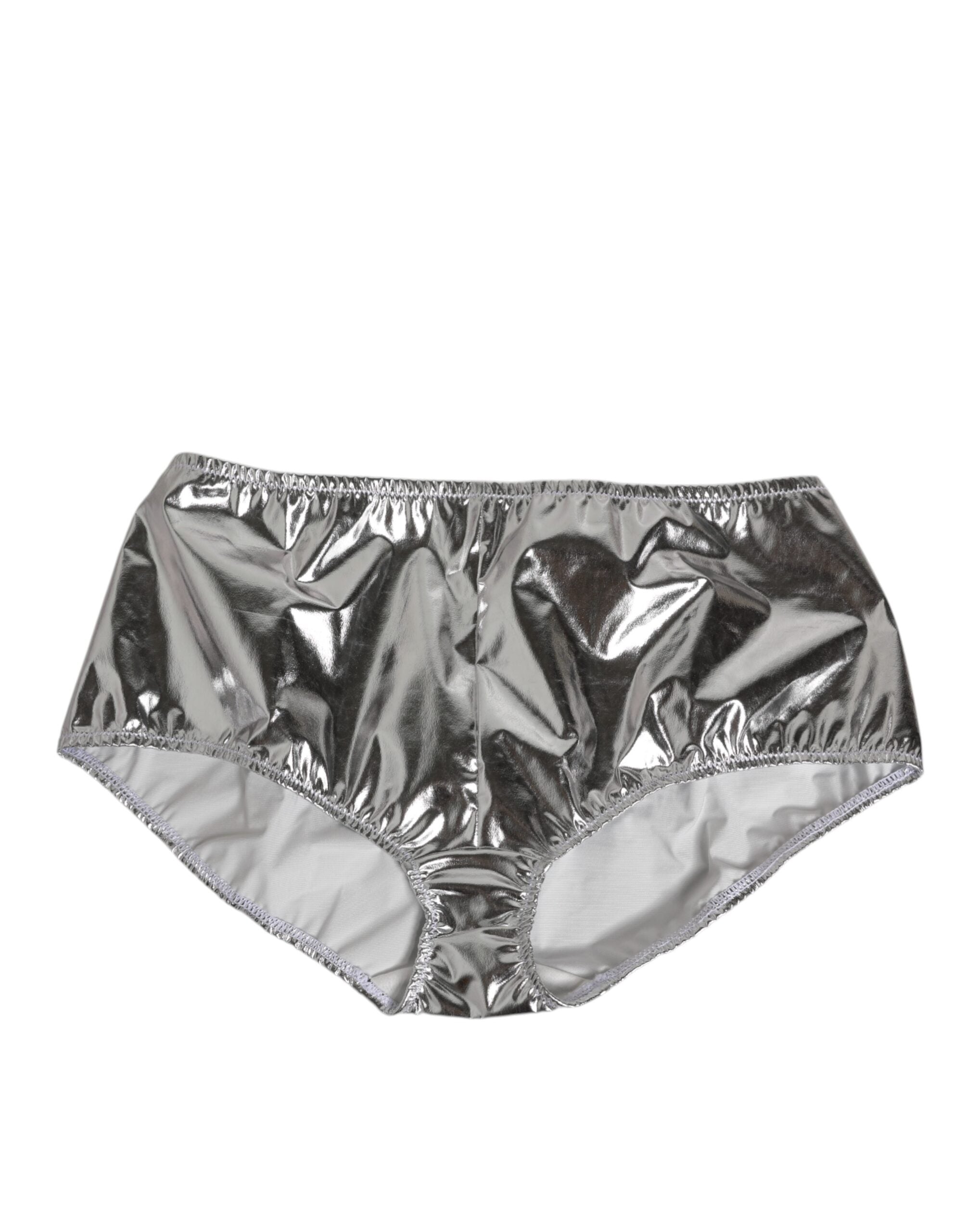 Dolce & Gabbana Silber Metallic High Waist Bikinihose Damen Unterwäsche