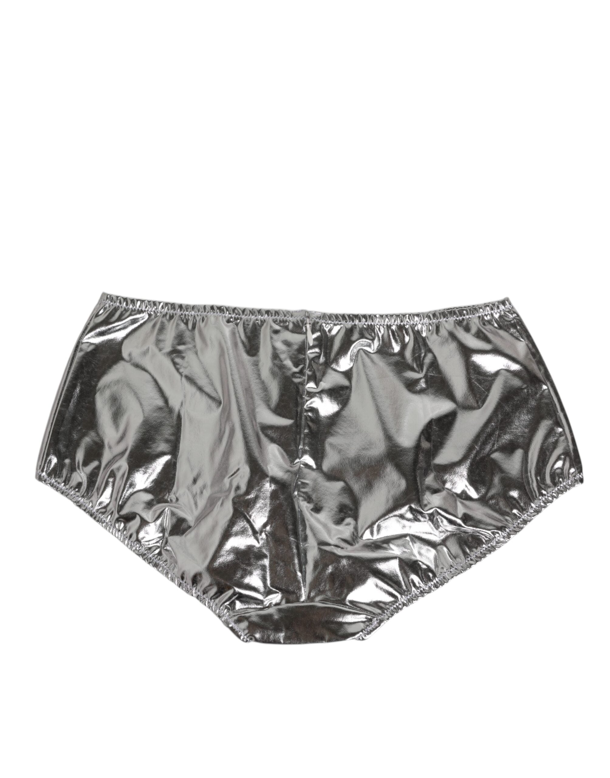 Dolce & Gabbana Silber Metallic High Waist Bikinihose Damen Unterwäsche