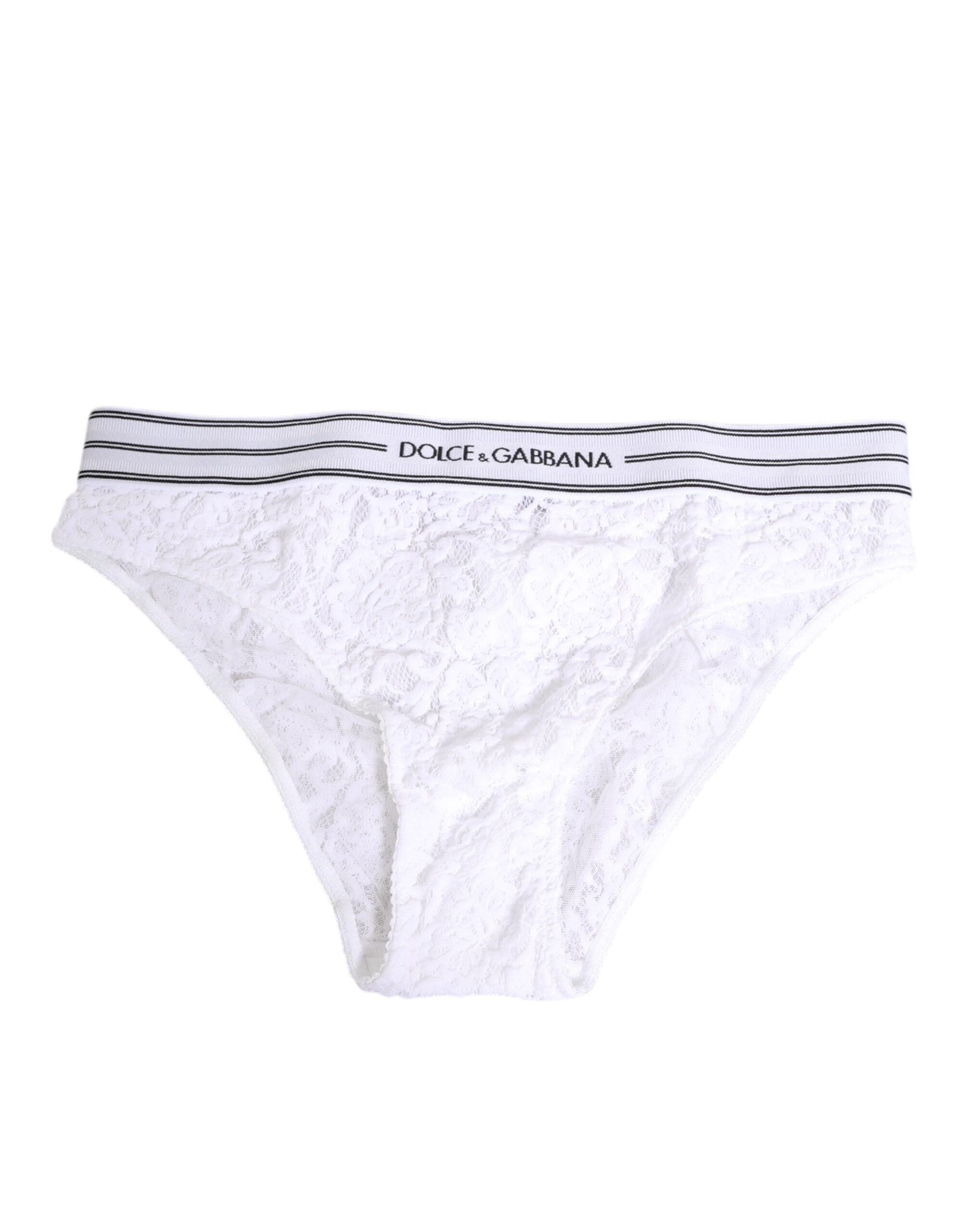 Dolce & Gabbana Slip aus weißer Spitze mit Logo-Bund Unterwäsche