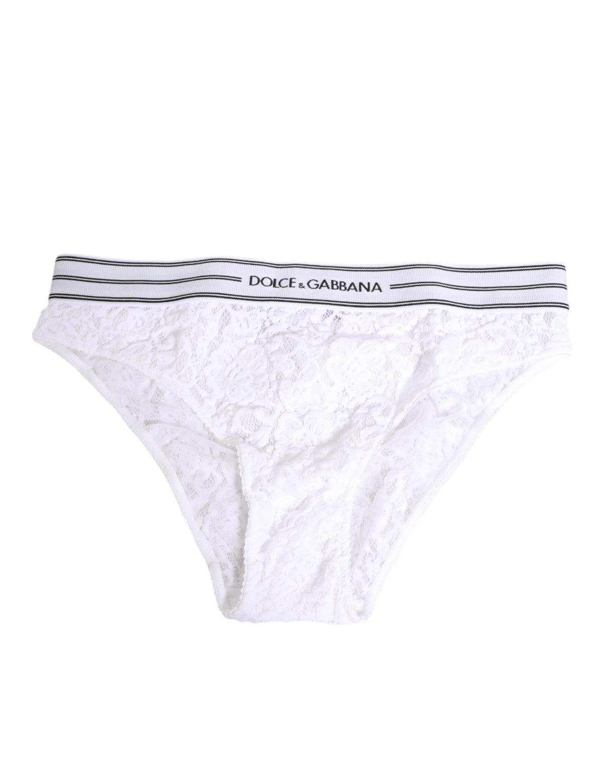Dolce & Gabbana Slip aus weißer Spitze mit Logo-Bund Unterwäsche