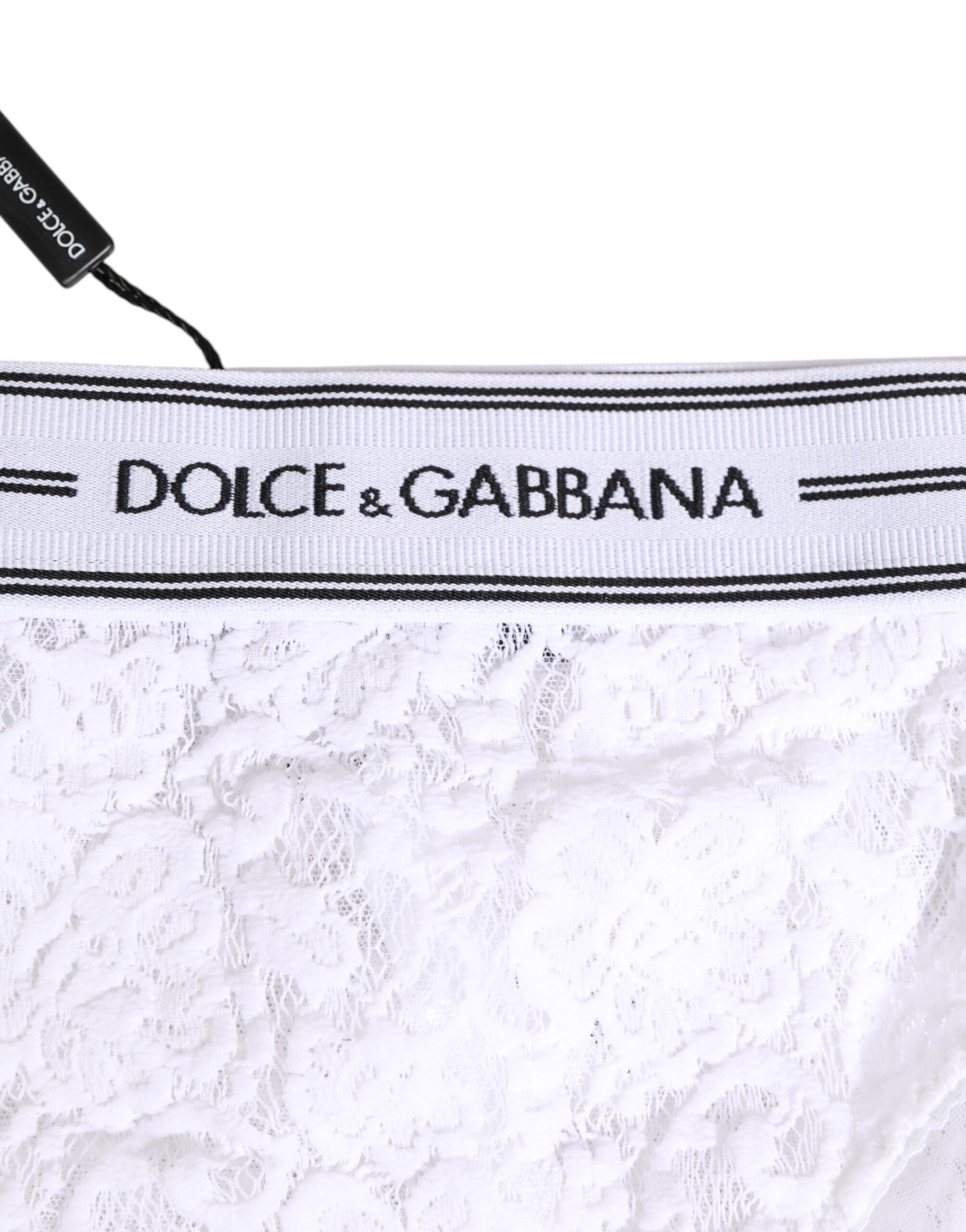 Dolce & Gabbana Slip aus weißer Spitze mit Logo-Bund Unterwäsche