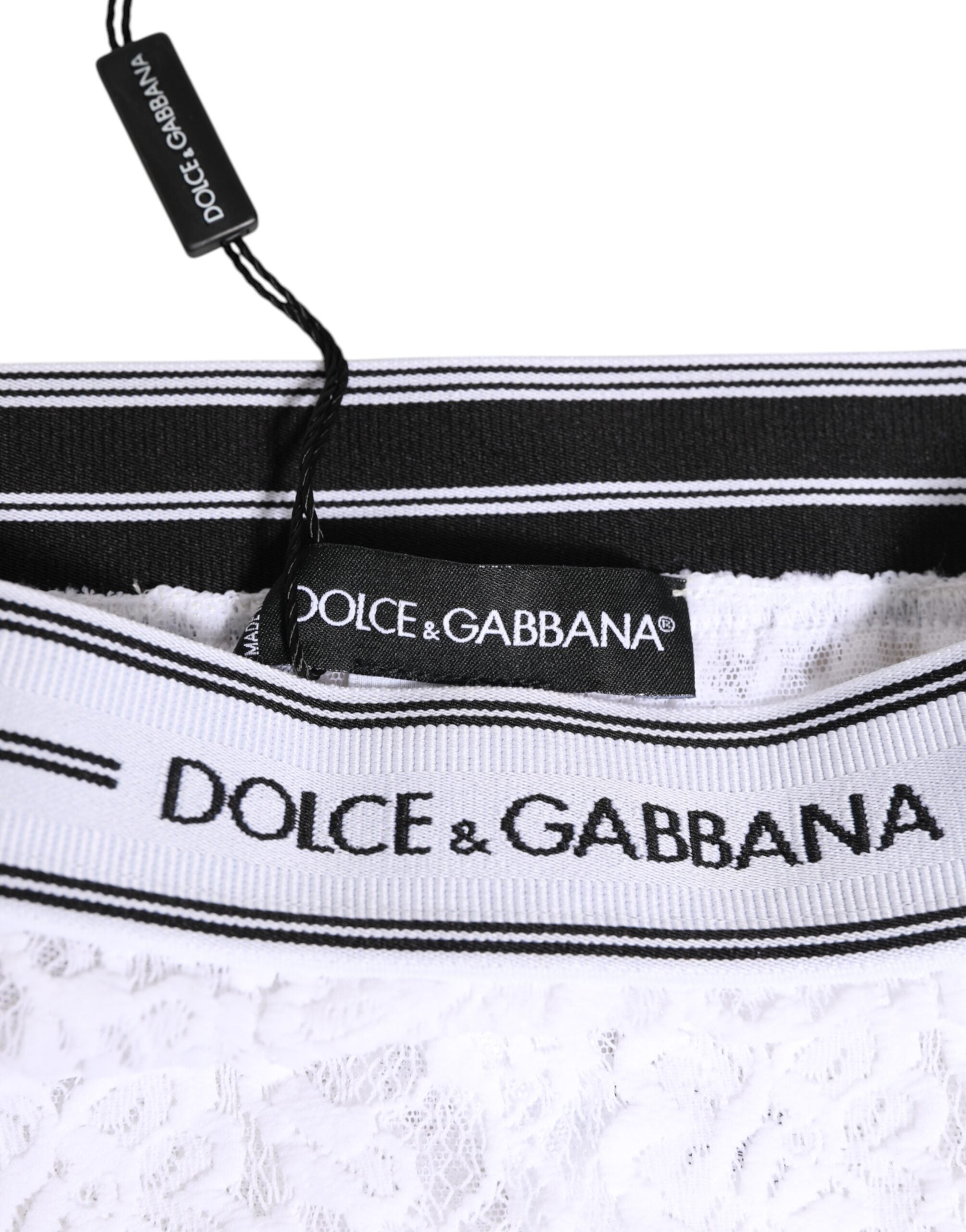 Dolce & Gabbana Slip aus weißer Spitze mit Logo-Bund Unterwäsche