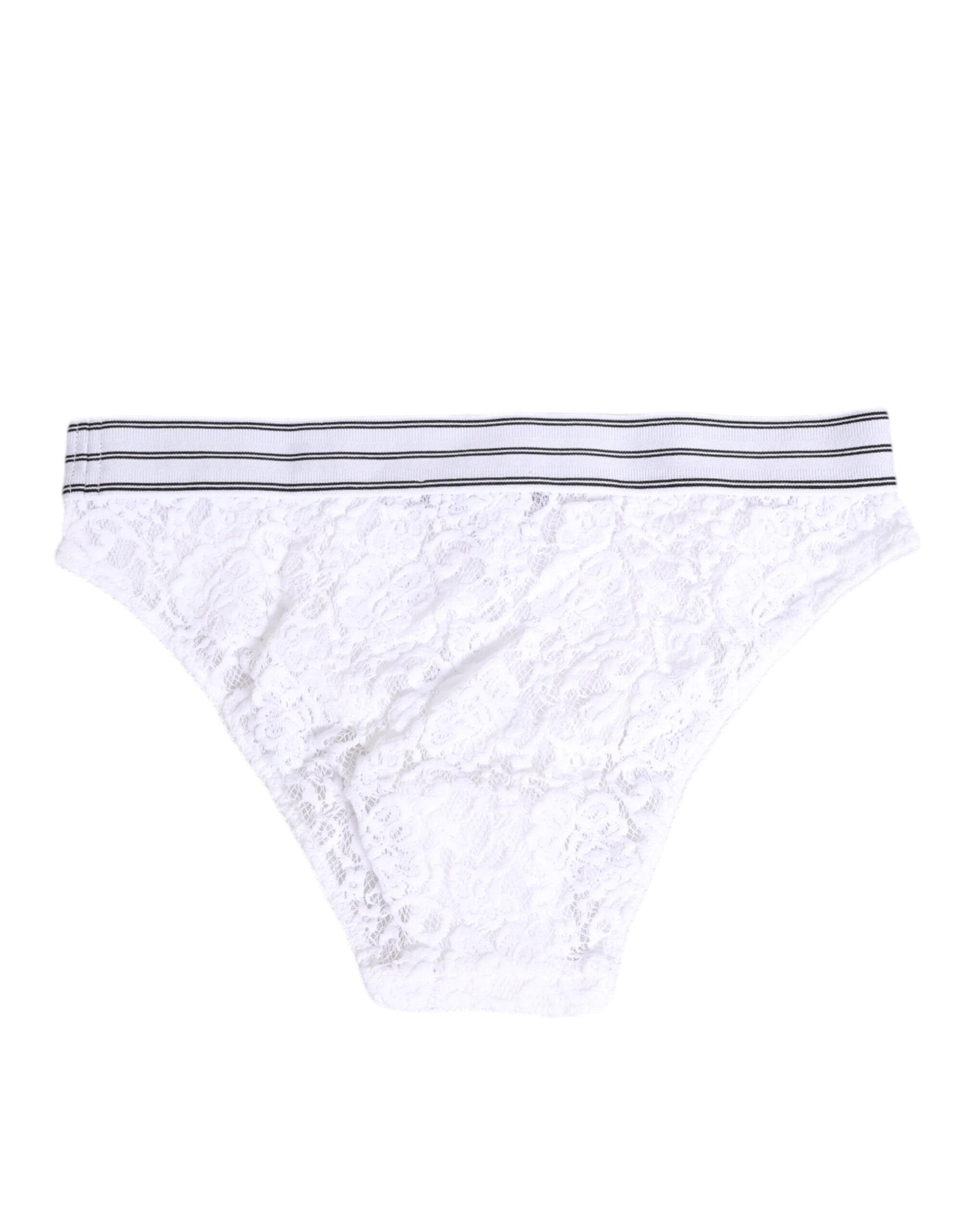 Dolce & Gabbana Slip aus weißer Spitze mit Logo-Bund Unterwäsche