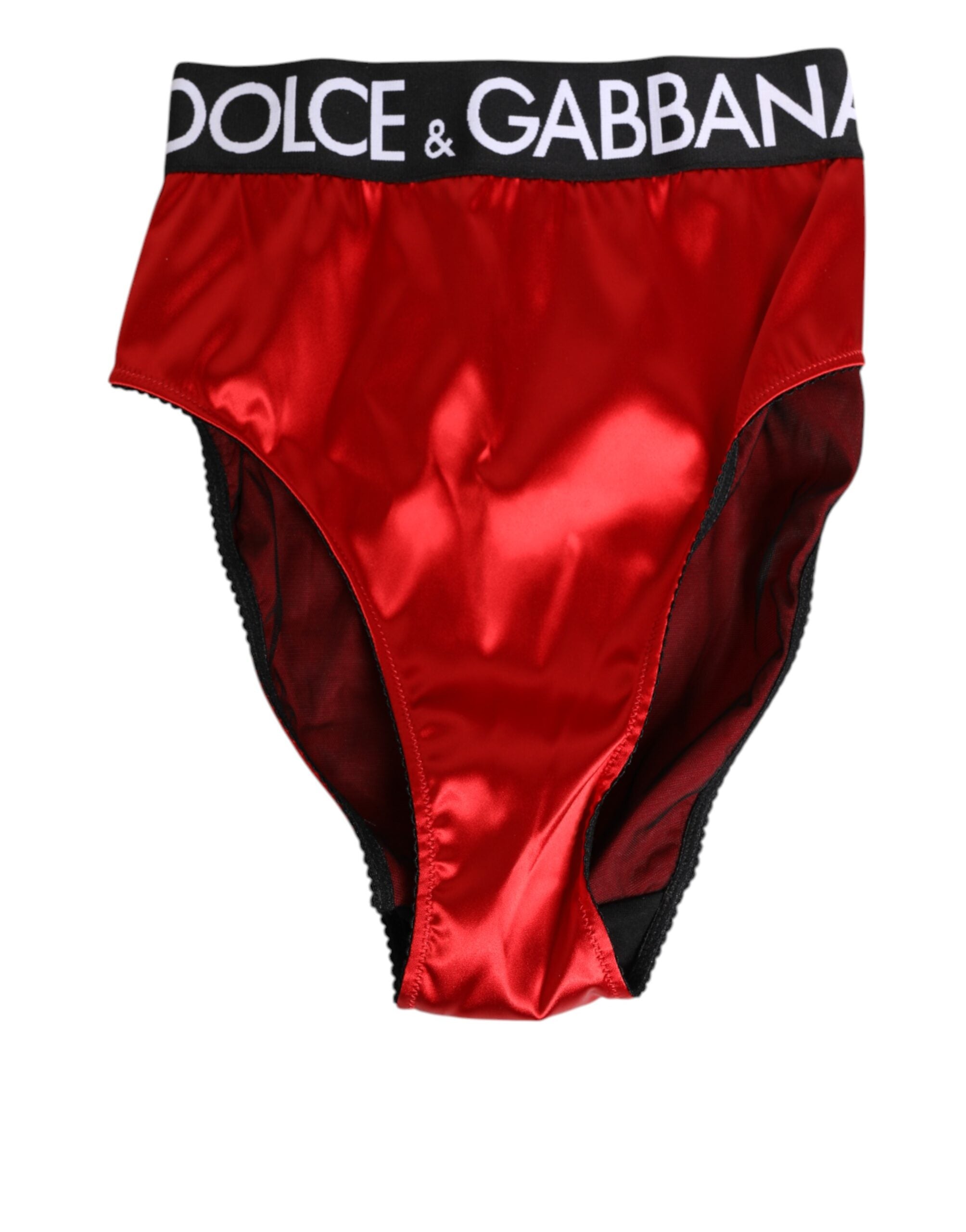 Dolce & Gabbana Rote Satin High-Waist Briefs Logo Damen Unterwäsche