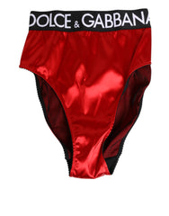 Dolce & Gabbana Rote Satin High-Waist Briefs Logo Damen Unterwäsche