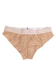 Dolce & Gabbana Beige Lace Brasiliano Höschen mit Logo-Bund Unterwäsche