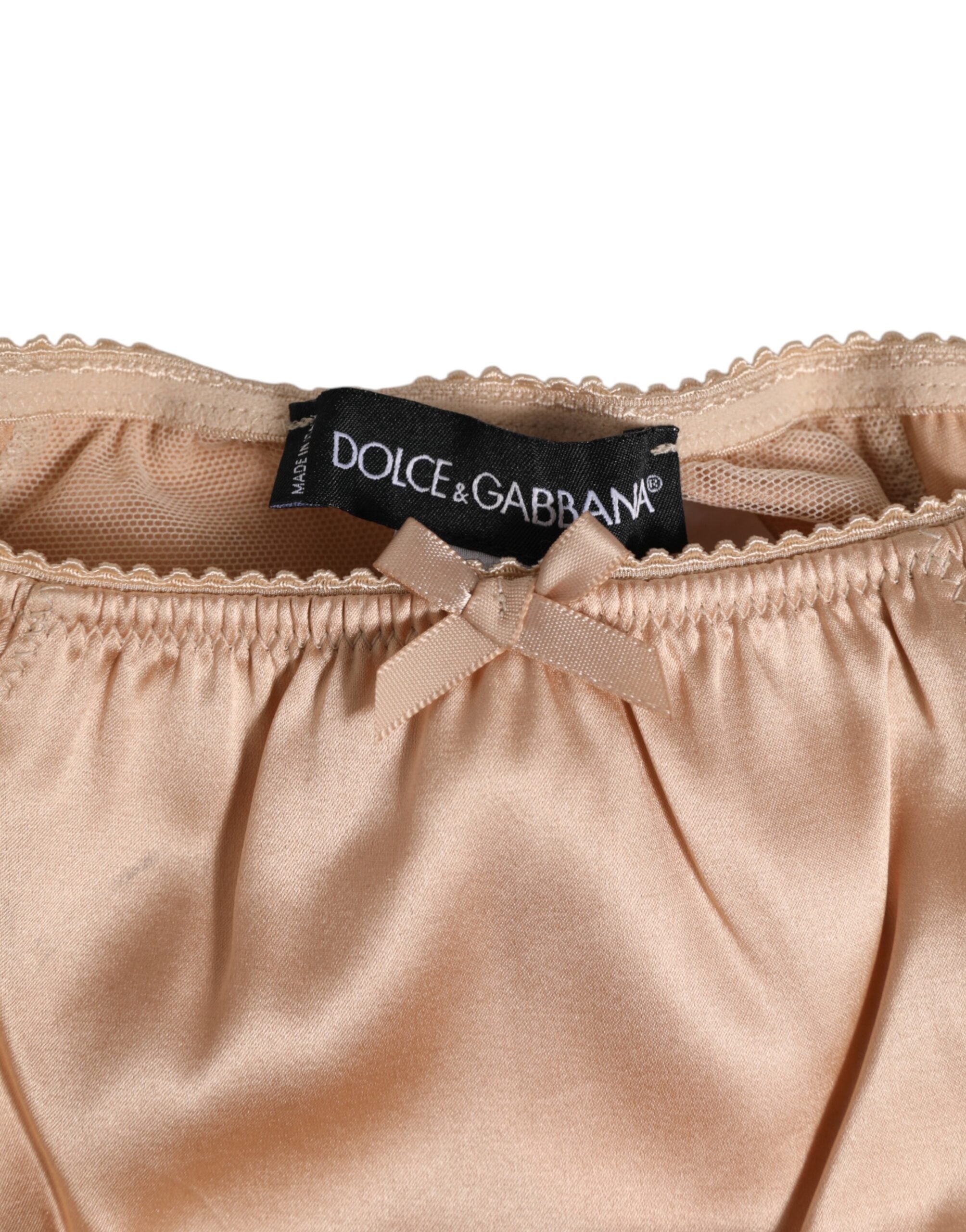 Dolce & Gabbana Nude Beige Unterwäsche aus Seidensatin mit Schleife und Spitze