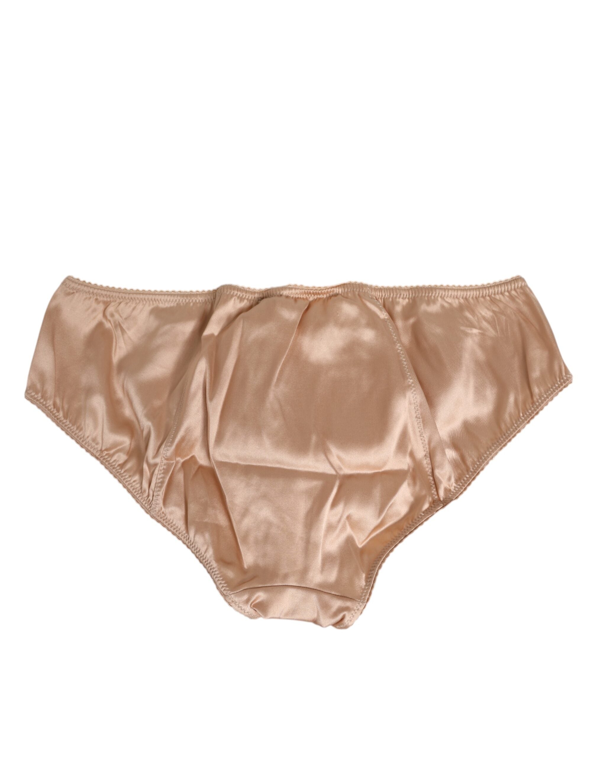 Dolce & Gabbana Nude Beige Unterwäsche aus Seidensatin mit Schleife und Spitze